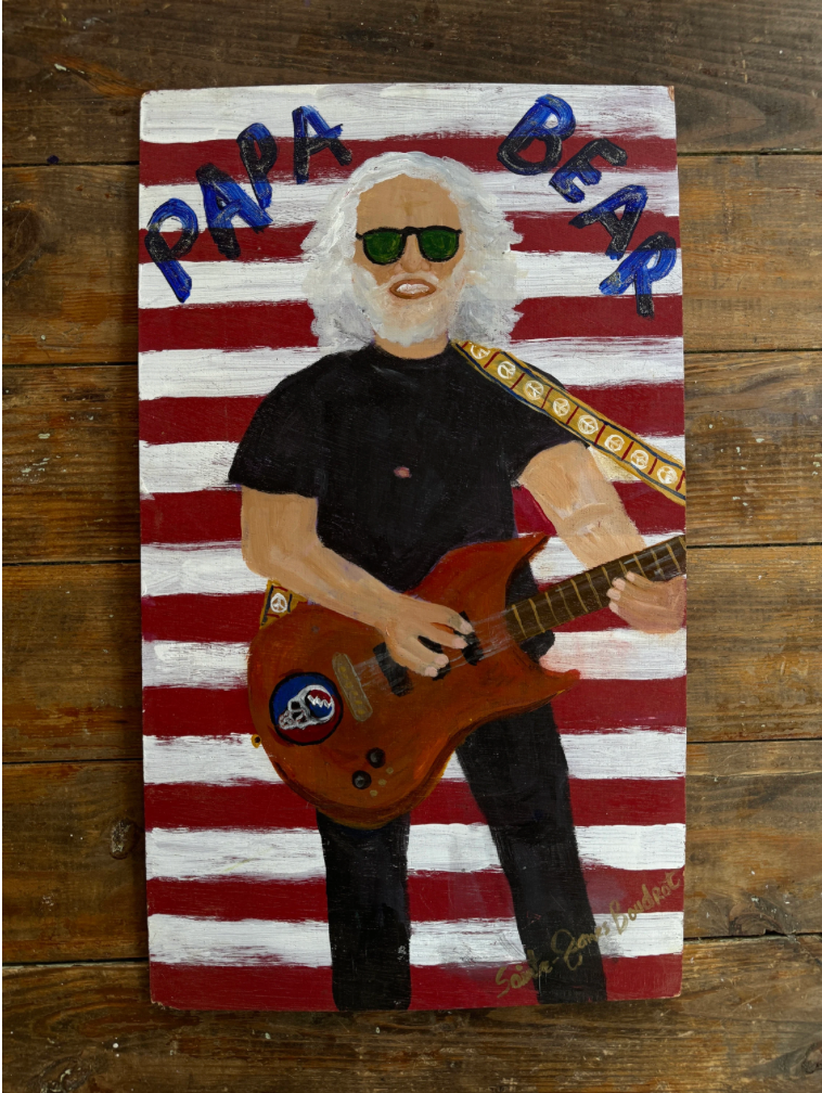 Tripp's Store / Original Folk Art Painting by Sainte James-Boudrot / "Papa Bear" Acrylic on Wood Board / Iconic Band Member Portrait / Outsider Art