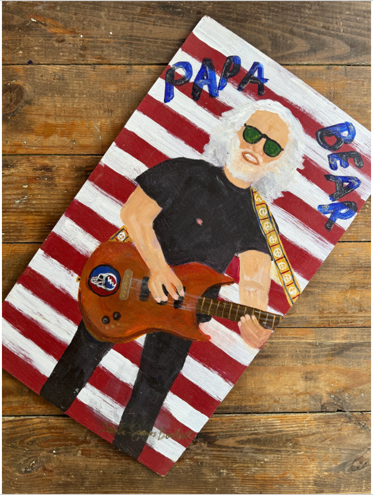 Tripp's Store / Original Folk Art Painting by Sainte James-Boudrot / "Papa Bear" Acrylic on Wood Board / Iconic Band Member Portrait / Outsider Art