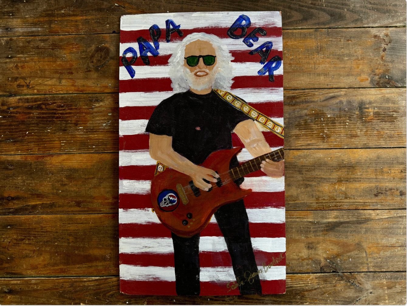 Tripp's Store / Original Folk Art Painting by Sainte James-Boudrot / "Papa Bear" Acrylic on Wood Board / Iconic Band Member Portrait / Outsider Art