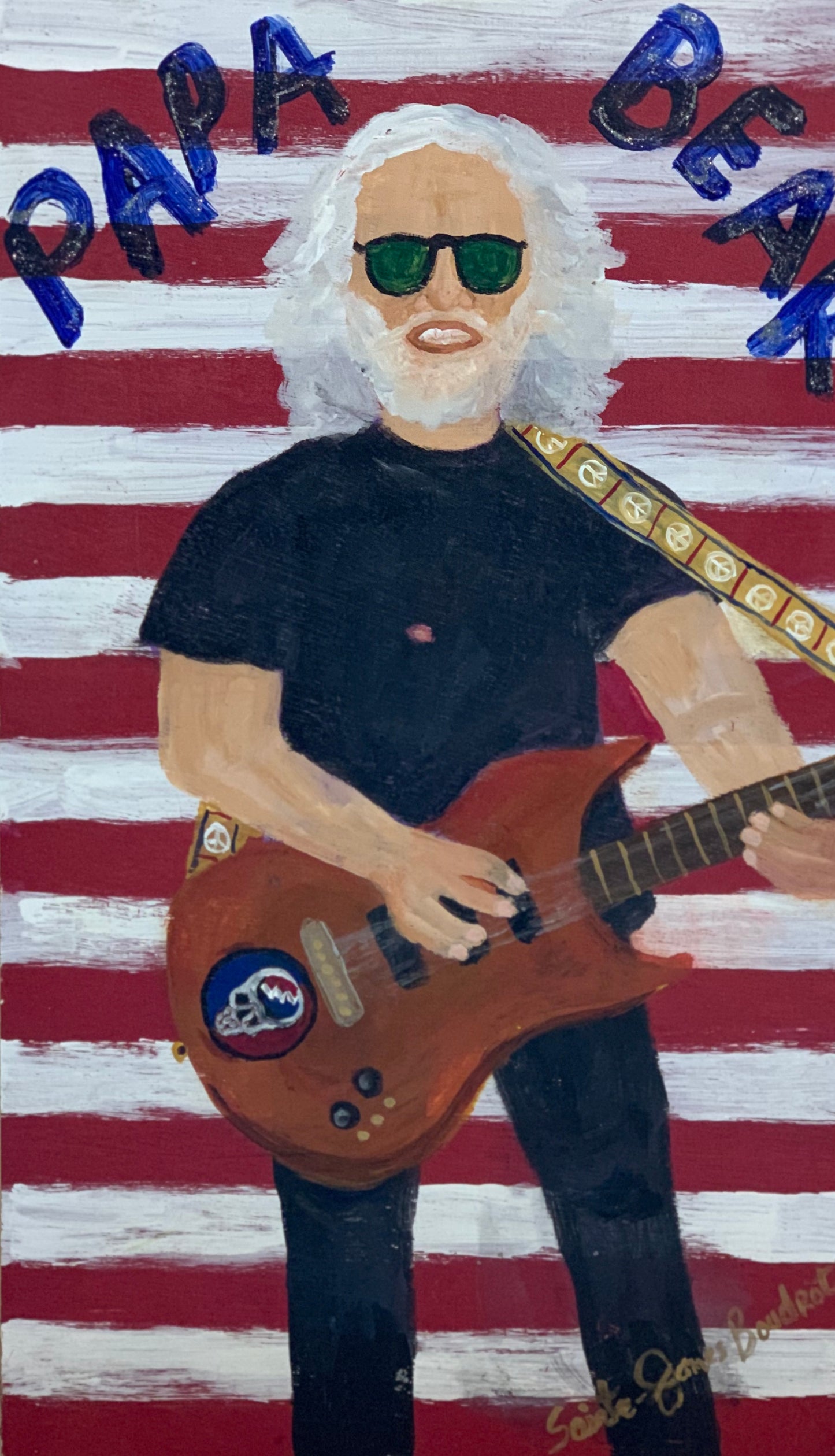 Tripp's Store / Original Folk Art Painting by Sainte James-Boudrot / "Papa Bear" Acrylic on Wood Board / Iconic Band Member Portrait / Outsider Art