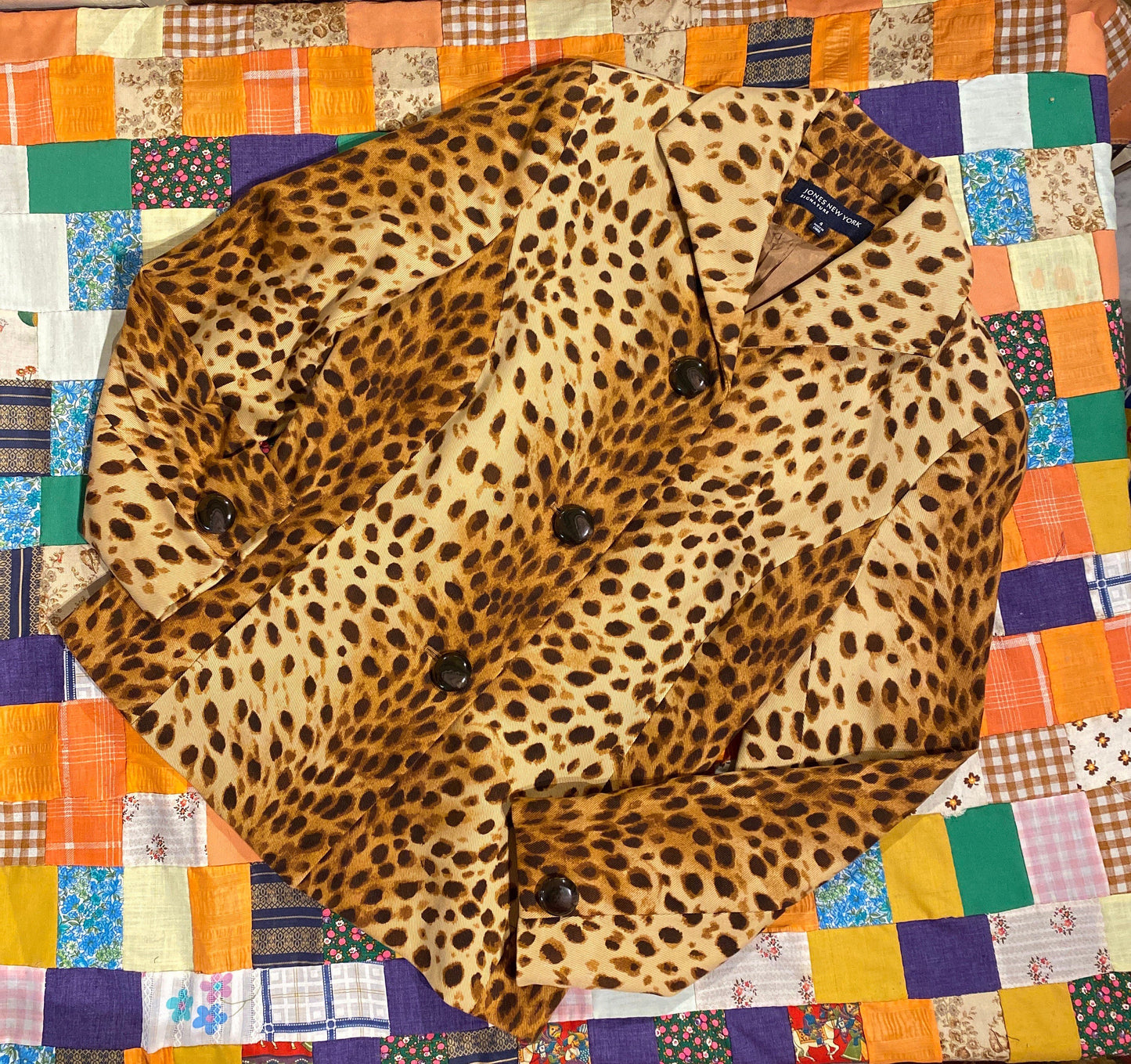 Tripp's Store / Leopard print Jones NY single breasted blazer jacket // Size 4 // Cheetah leopard print cotton single breasted jacket