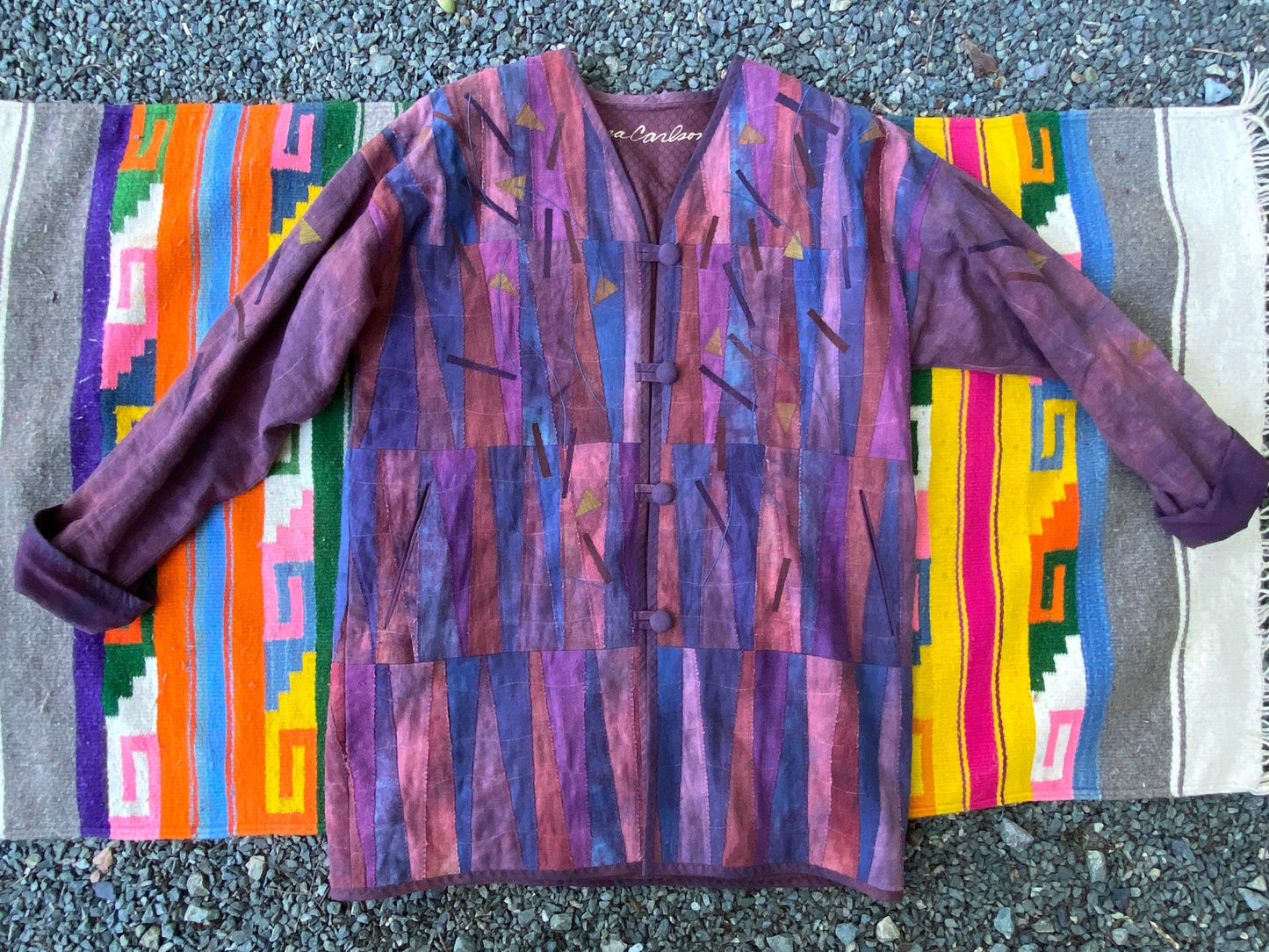 Tripp's Store : Anna Carlson stitched patched tunic jacket // Women's Size medium // Boho Vintage Purple on purple patched artistic tunic jacket