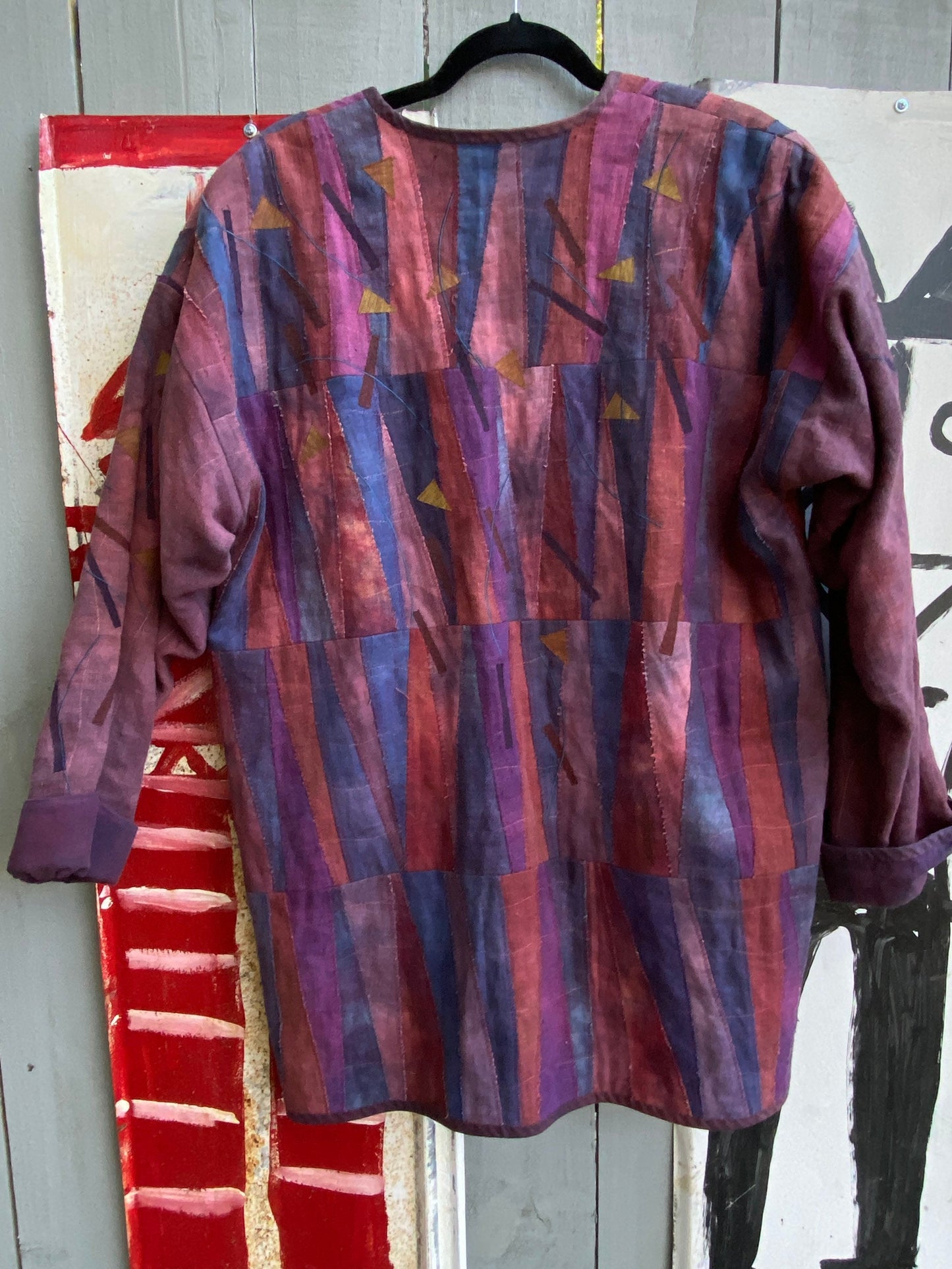 Tripp's Store : Anna Carlson stitched patched tunic jacket // Women's Size medium // Boho Vintage Purple on purple patched artistic tunic jacket