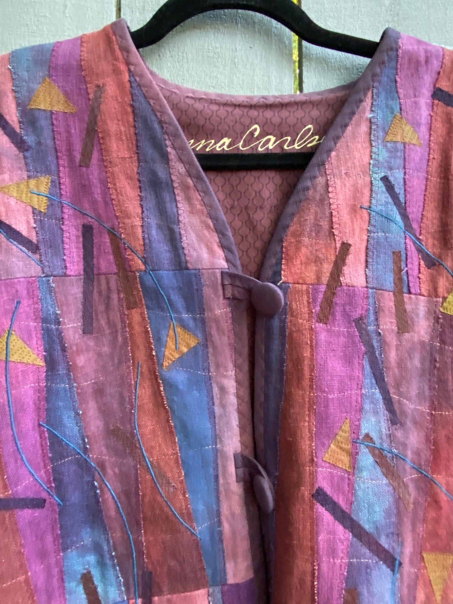Tripp's Store : Anna Carlson stitched patched tunic jacket // Women's Size medium // Boho Vintage Purple on purple patched artistic tunic jacket