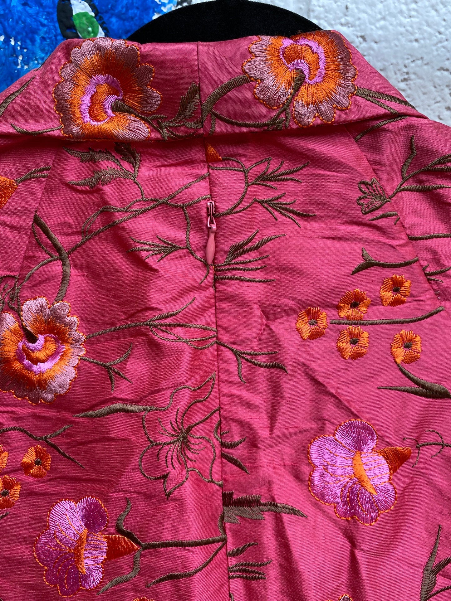 Tripp's Store / Pink silk embroidered shirt jacket // size 14 // Embroidered pink on pink silk shirt jacket