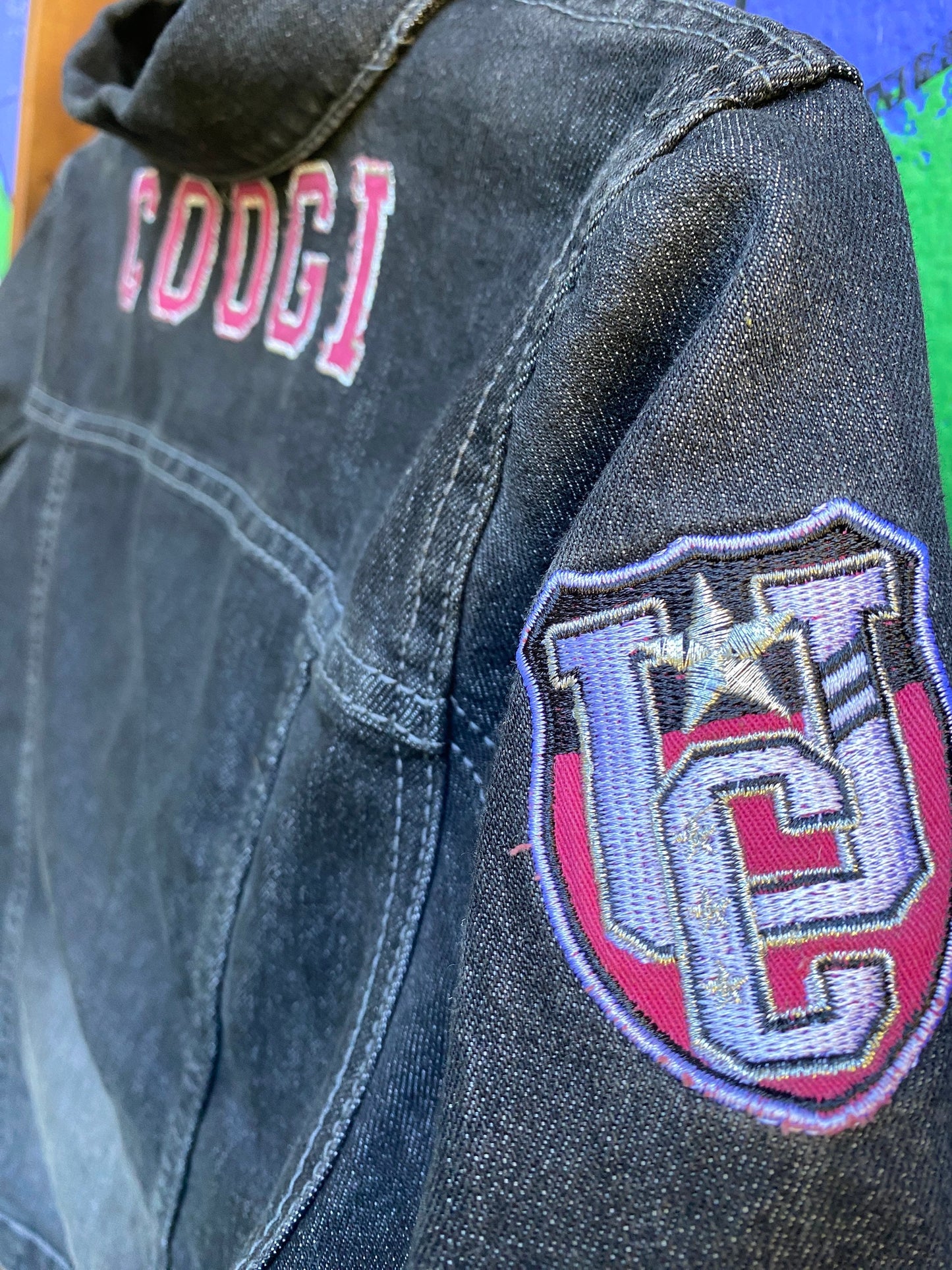Tripp's Store / Vintage Coogi black denim trucker style jacket // Women's Size Medium // Black denim Coogi patched jacket