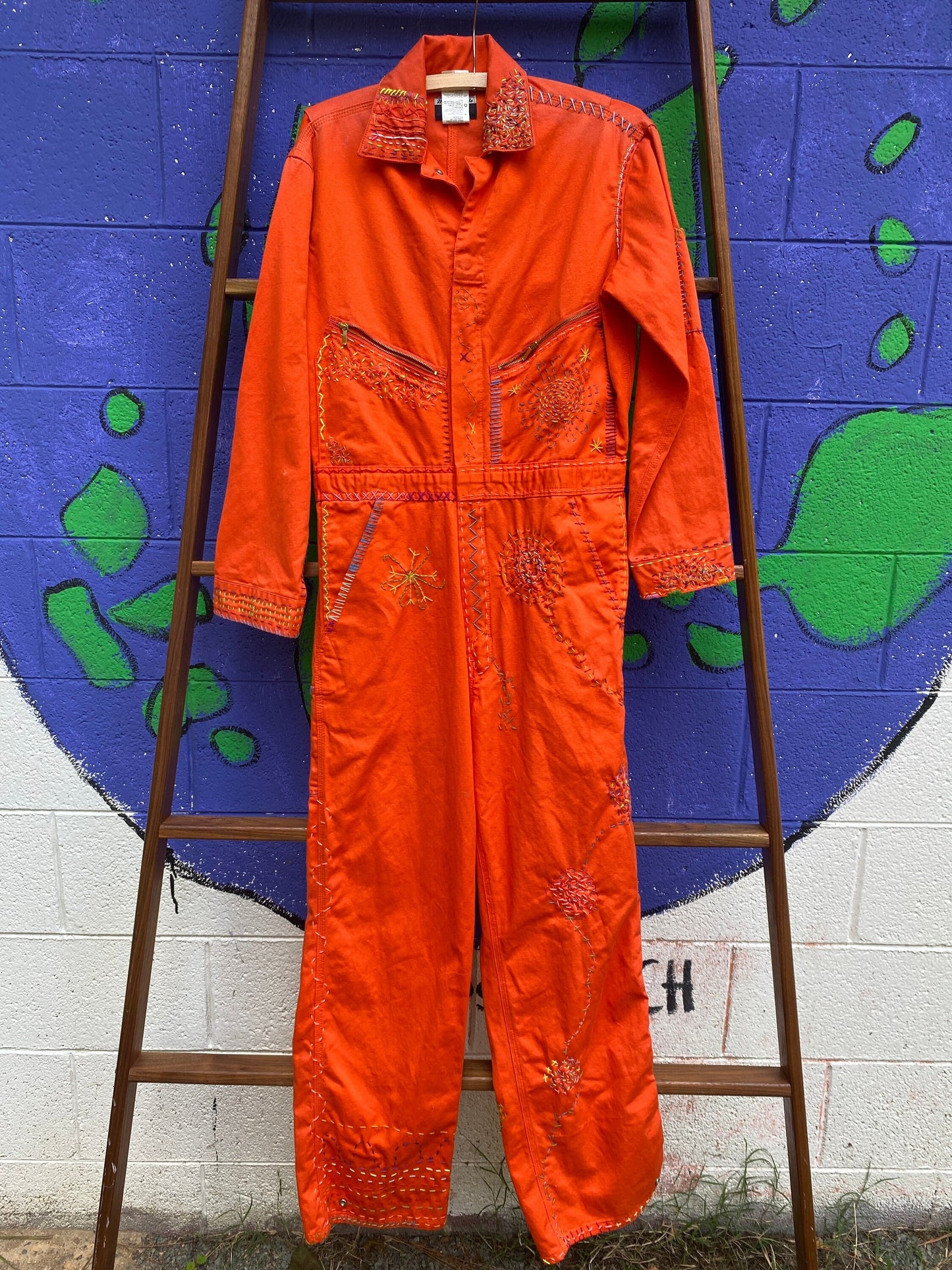 Tripp's Store : Bespoke hand stitched bright orange boiler suit // Men's Size Medium // One of a kind stitched coveralls