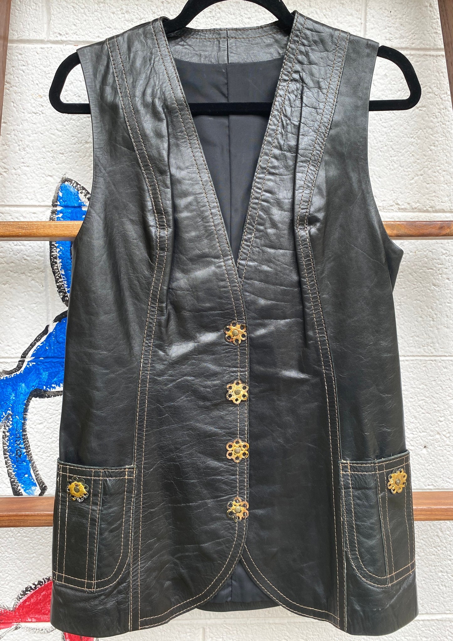 Tripp's Store : Vintage black leather 70's pantsuit // size 12 // Black leather groovy pant suit