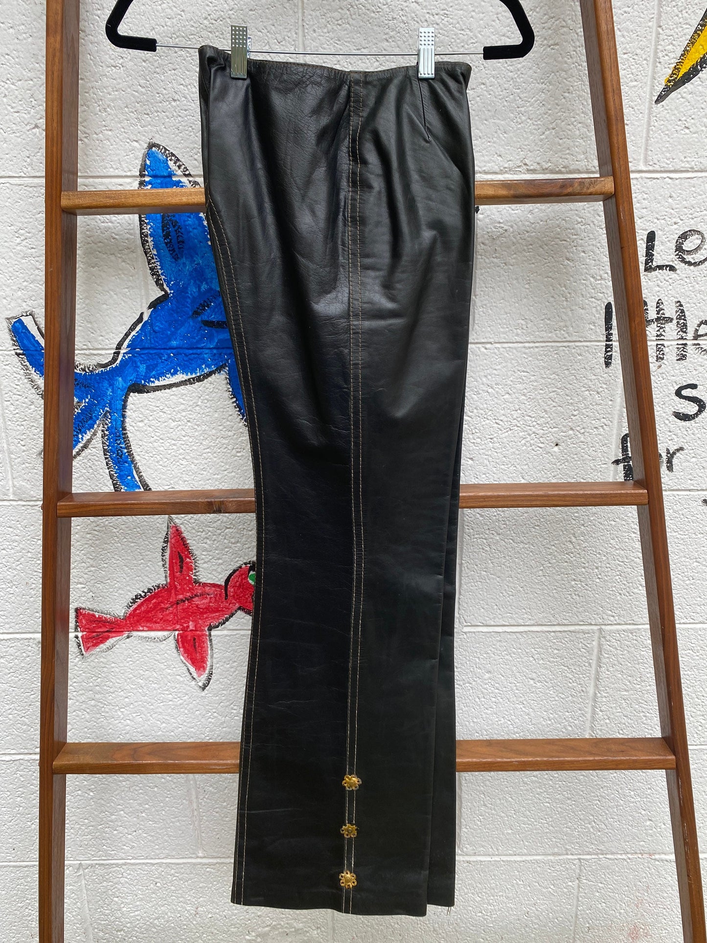 Tripp's Store : Vintage black leather 70's pantsuit // size 12 // Black leather groovy pant suit