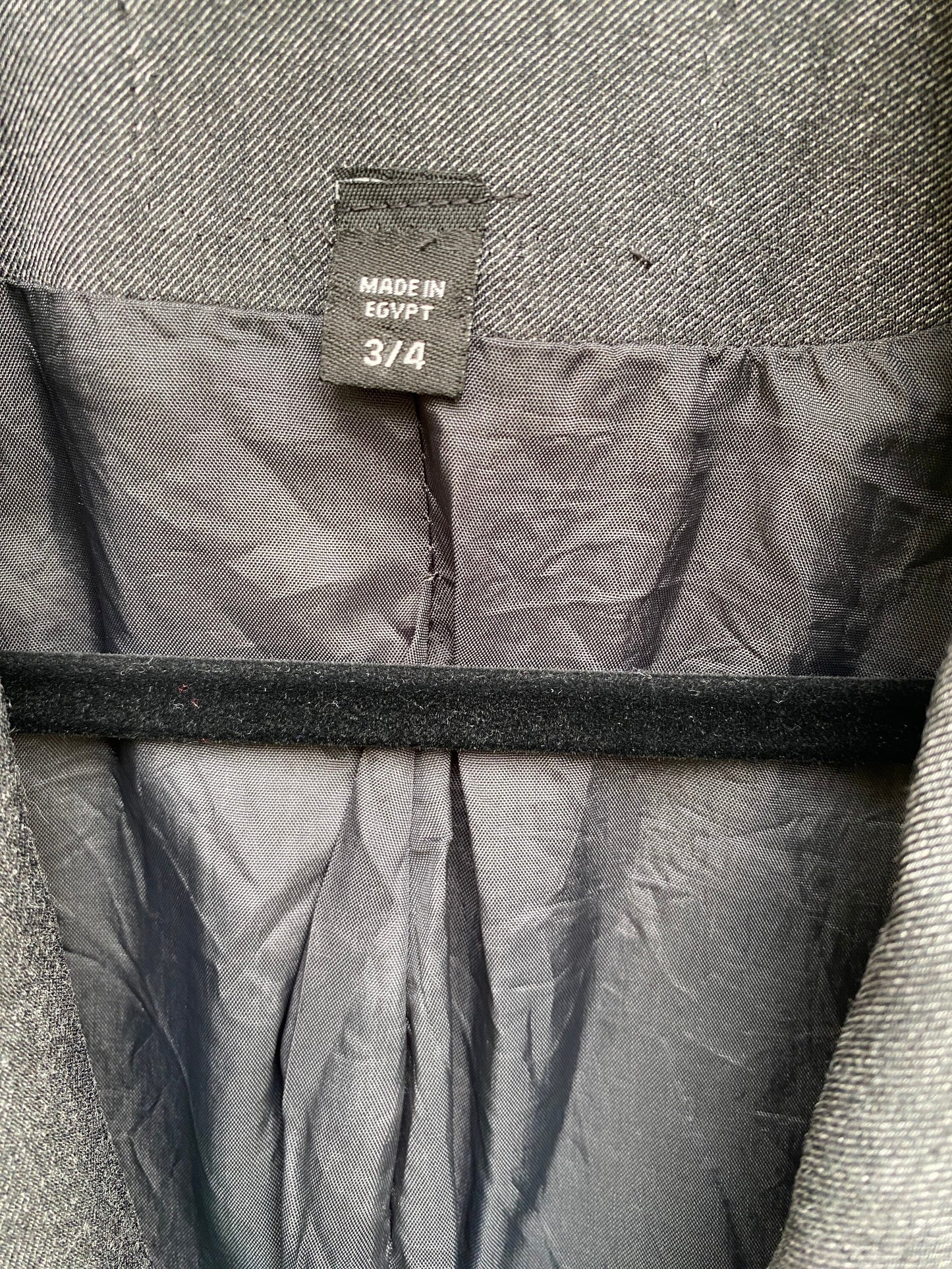 Tripp's Store : Gray and black custom stitched blazer // size 3/4 // Bespoke black leather trimmed blazer