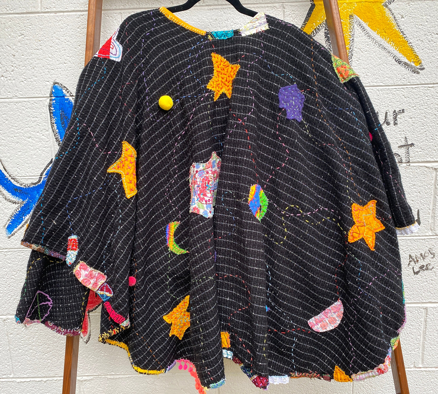 Tripp's Store : Bespoke One of a kind hand stitched, patched shawl // OSFA //One Size Fits ALL // Groovy hip funky fall shawl, ya'll