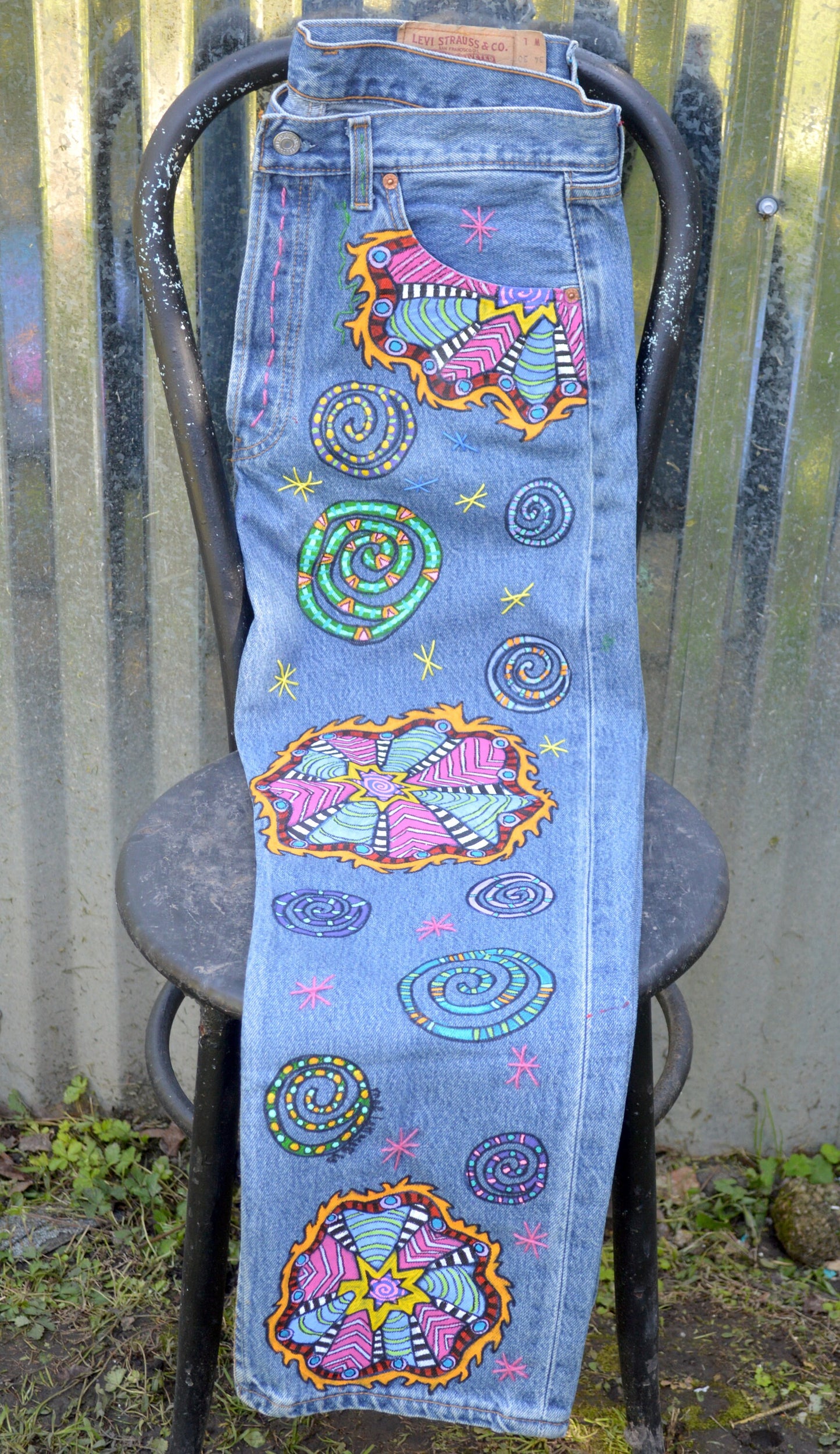Tripp's Store : One of a kind painted Levi's // 30 X 34 // Levi's 501 custom painted jeans