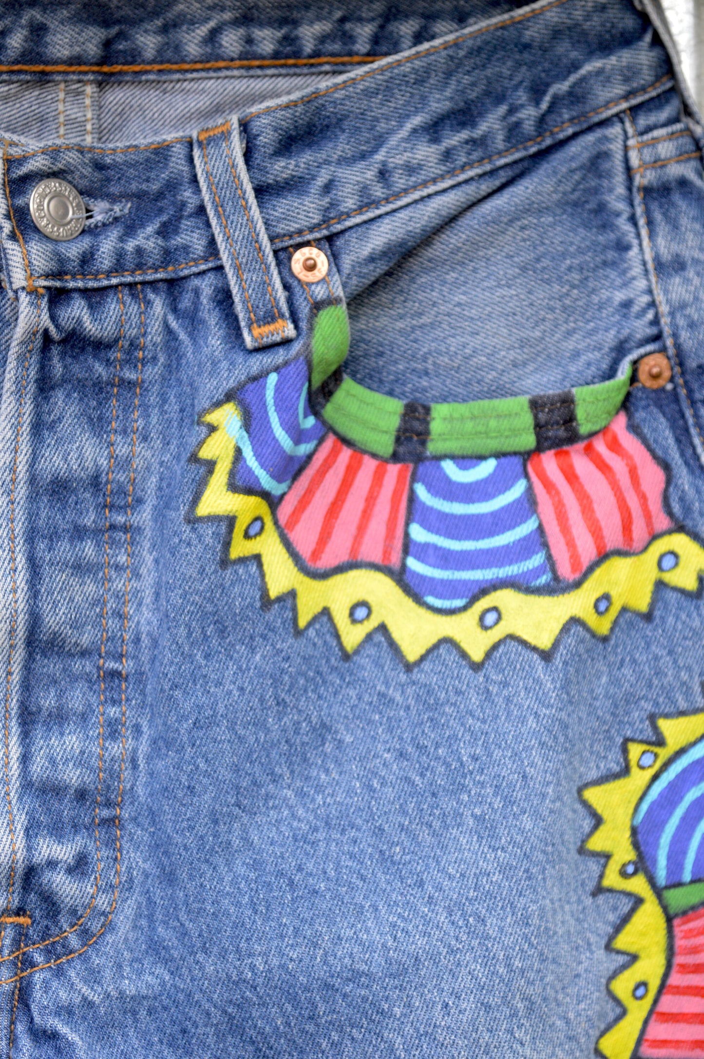 Tripp's Store : One of a kind painted Levi's // 30 X 34 // Levi's 501 custom painted jeans