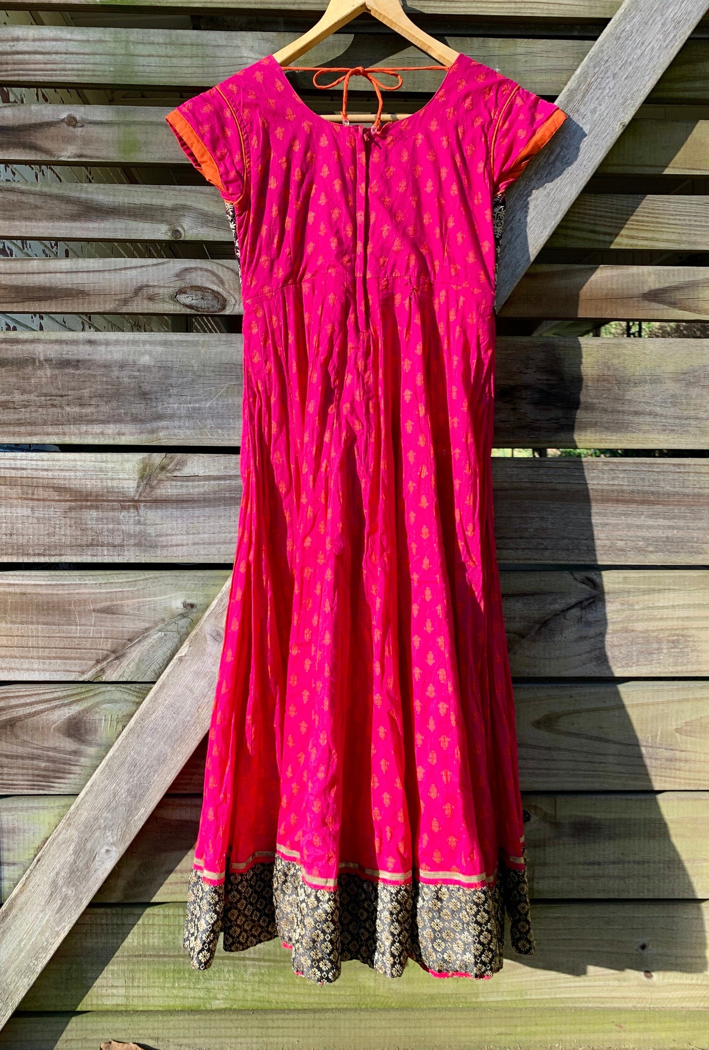 Tripp's Store : Vintage 70s Peasant Dress Boho Hot Pink Embroidered Trim A Line Dress Women's Small fit flare ethnic pattern bohemian dress