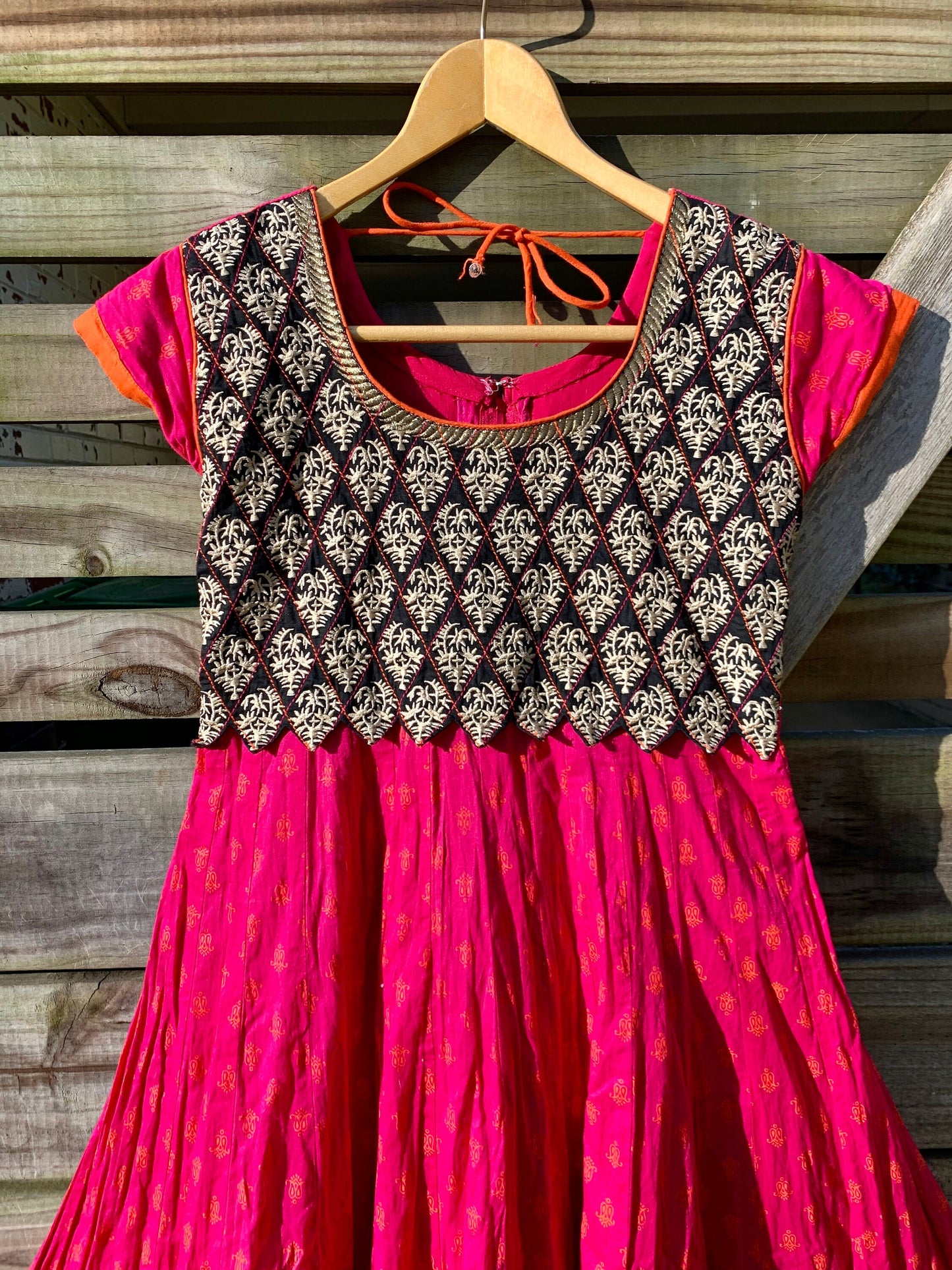 Tripp's Store : Vintage 70s Peasant Dress Boho Hot Pink Embroidered Trim A Line Dress Women's Small fit flare ethnic pattern bohemian dress