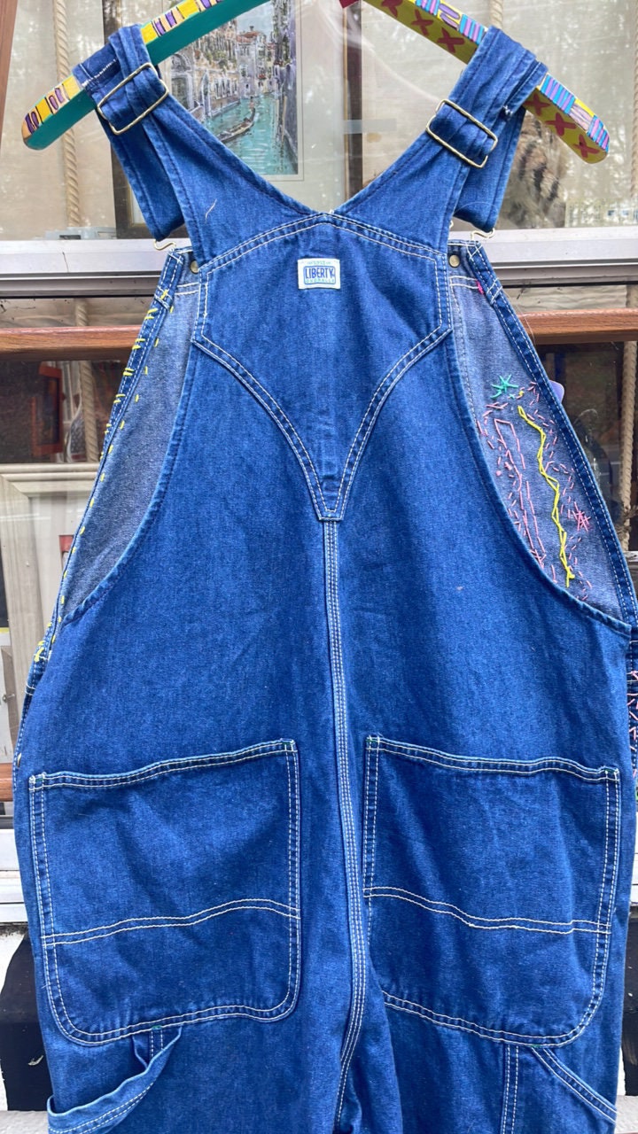 Tripp's Store : Bespoke Overalls // Vintage one of a kind women's overalls // Size 40" x 30" // Mae Lettuce one of a kind stitched overalls