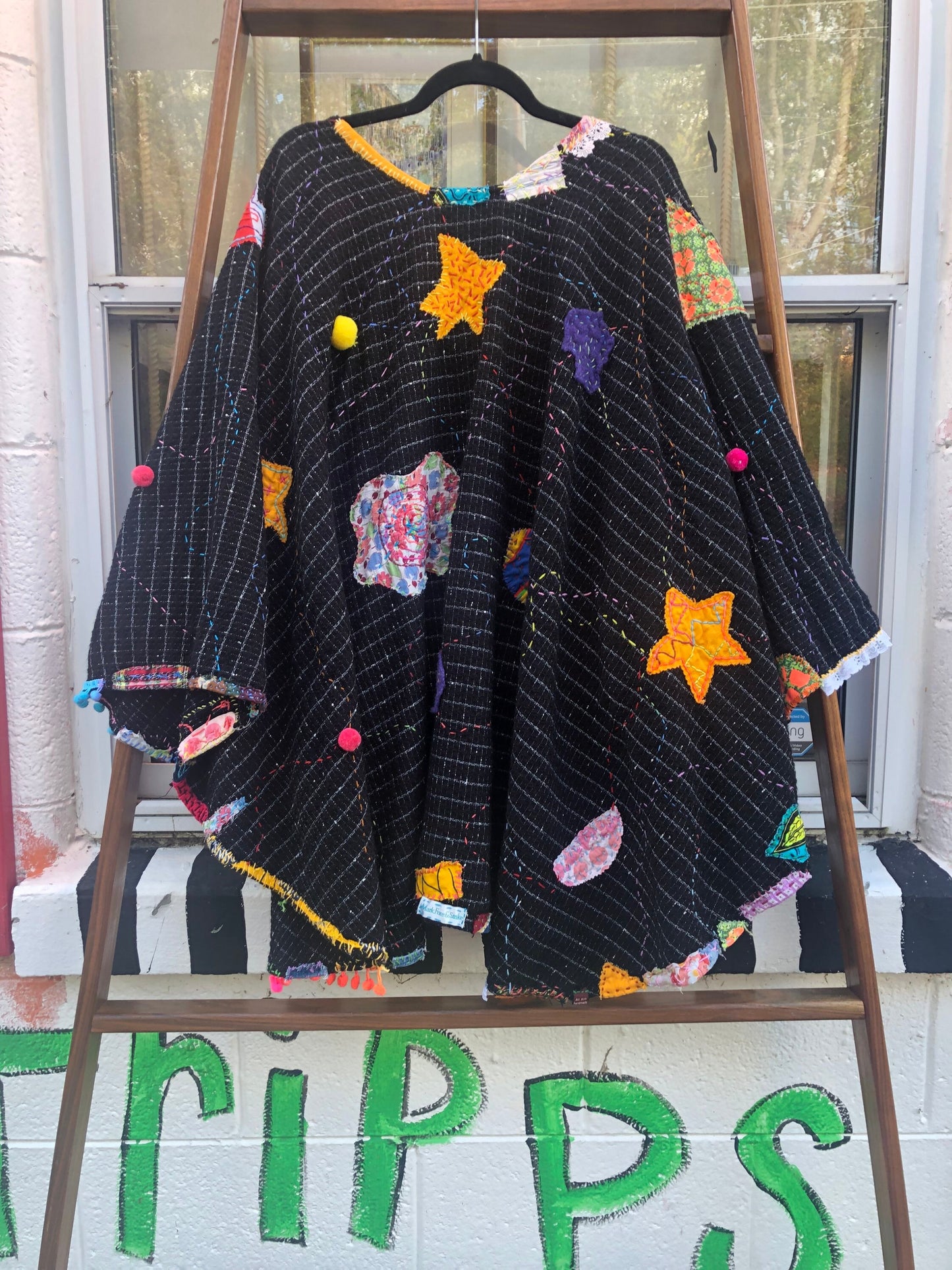 Tripp's Store : Bespoke One of a kind hand stitched, patched shawl // OSFA //One Size Fits ALL // Groovy hip funky fall shawl, ya'll