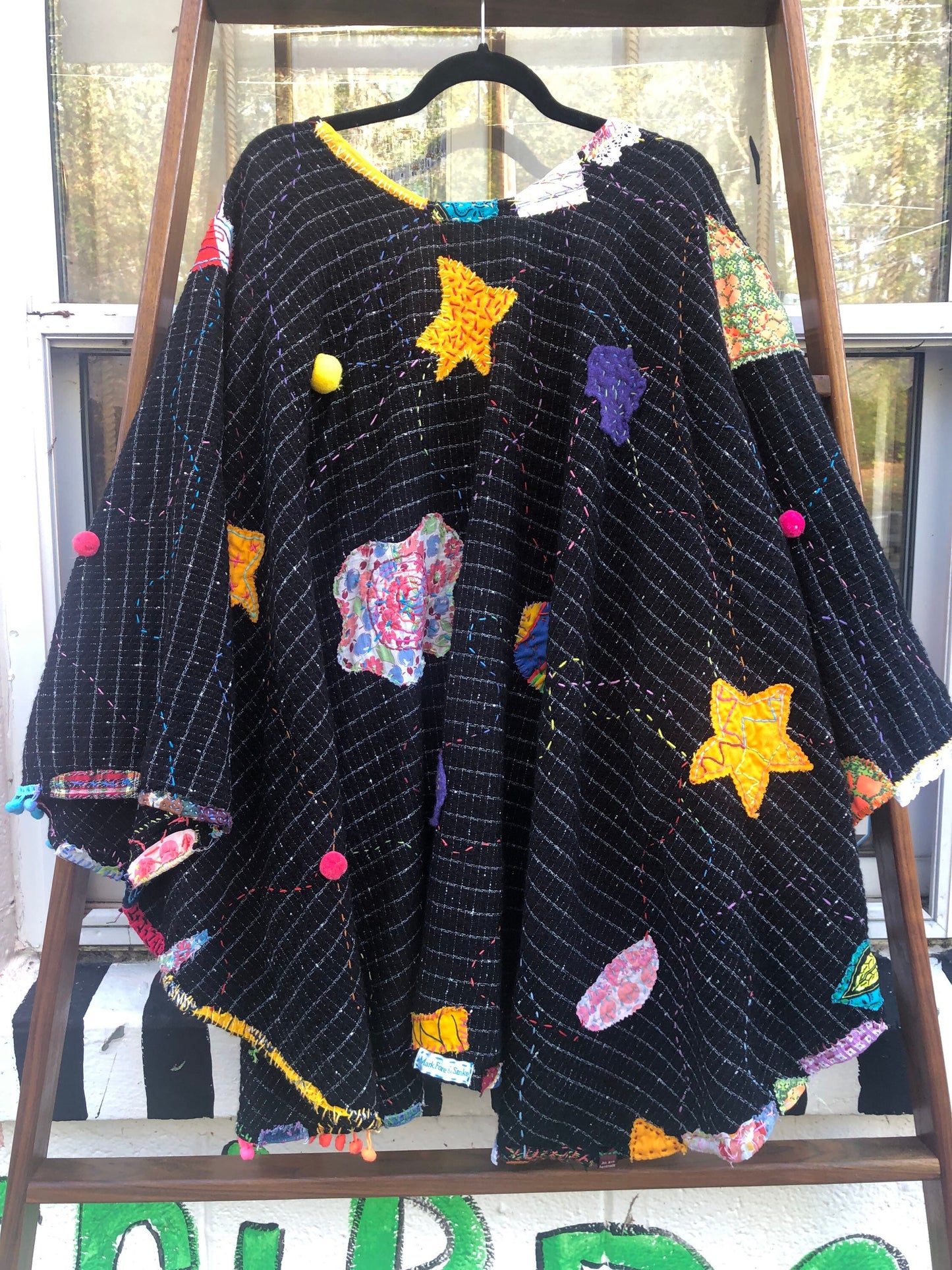 Tripp's Store : Bespoke One of a kind hand stitched, patched shawl // OSFA //One Size Fits ALL // Groovy hip funky fall shawl, ya'll