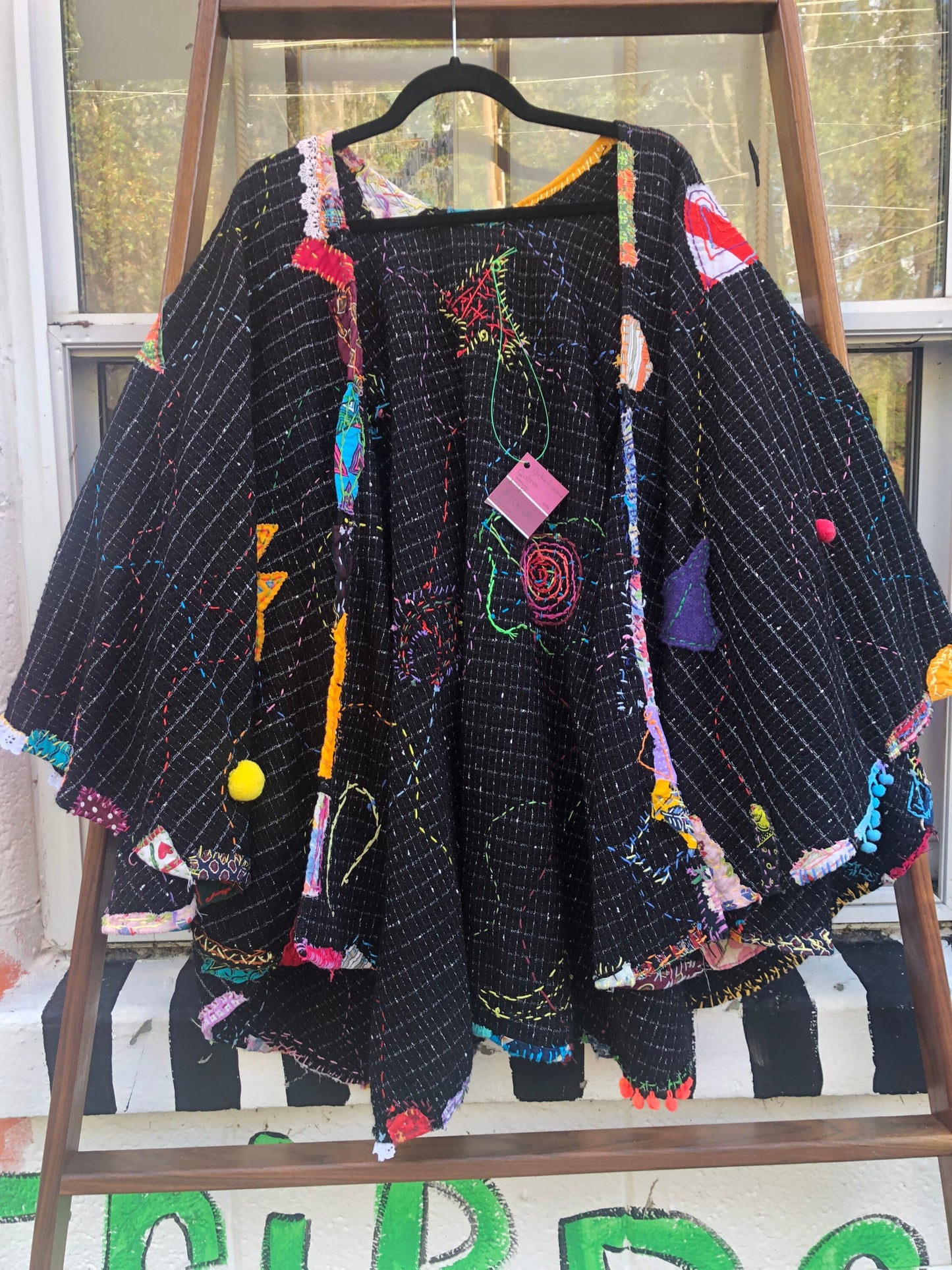 Tripp's Store : Bespoke One of a kind hand stitched, patched shawl // OSFA //One Size Fits ALL // Groovy hip funky fall shawl, ya'll