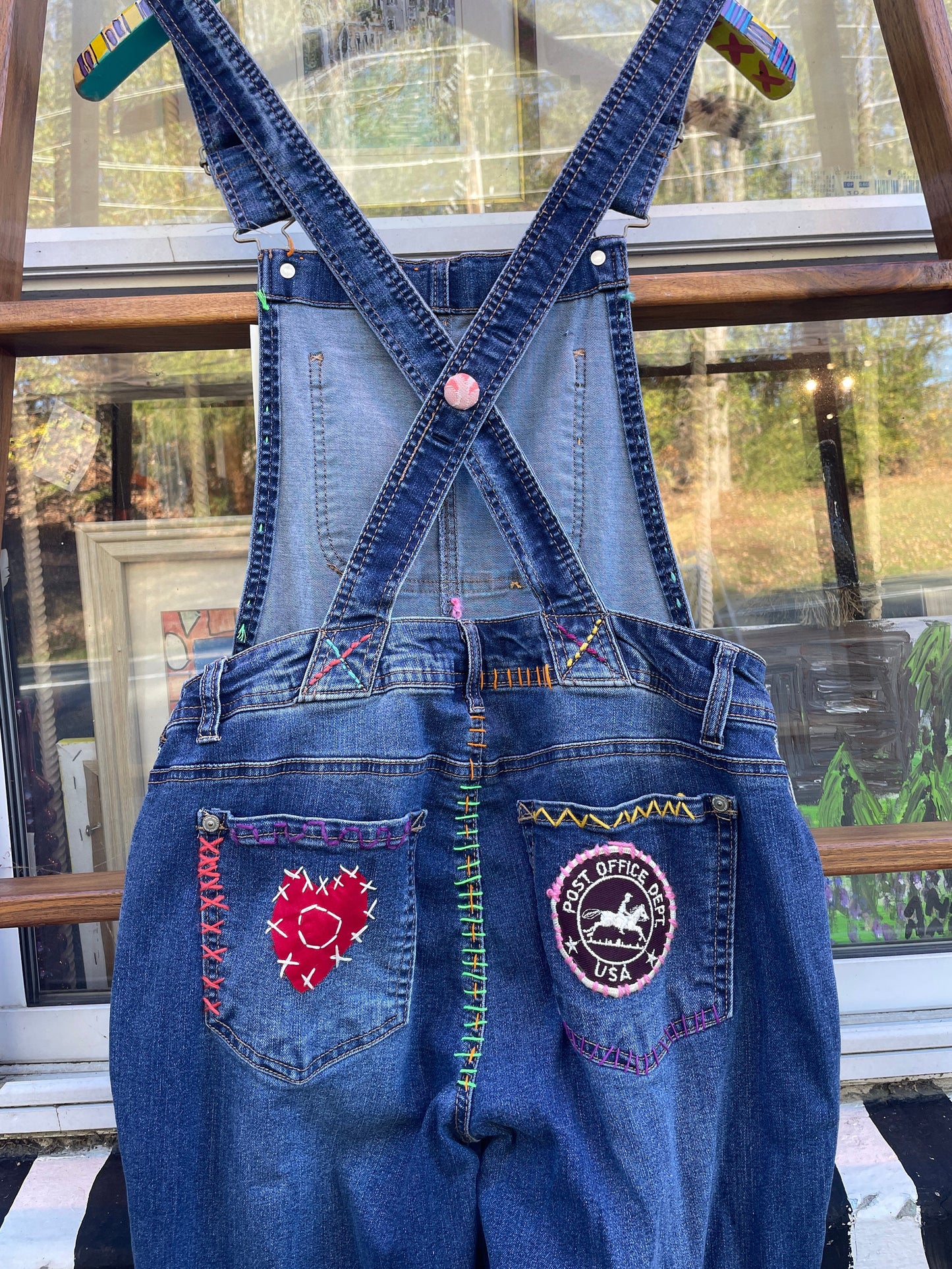 Tripp's Store / Overalls / One of a kind hand stitched Mae Lettuce overalls // size small // Girl's overalls, hand stitched and patched