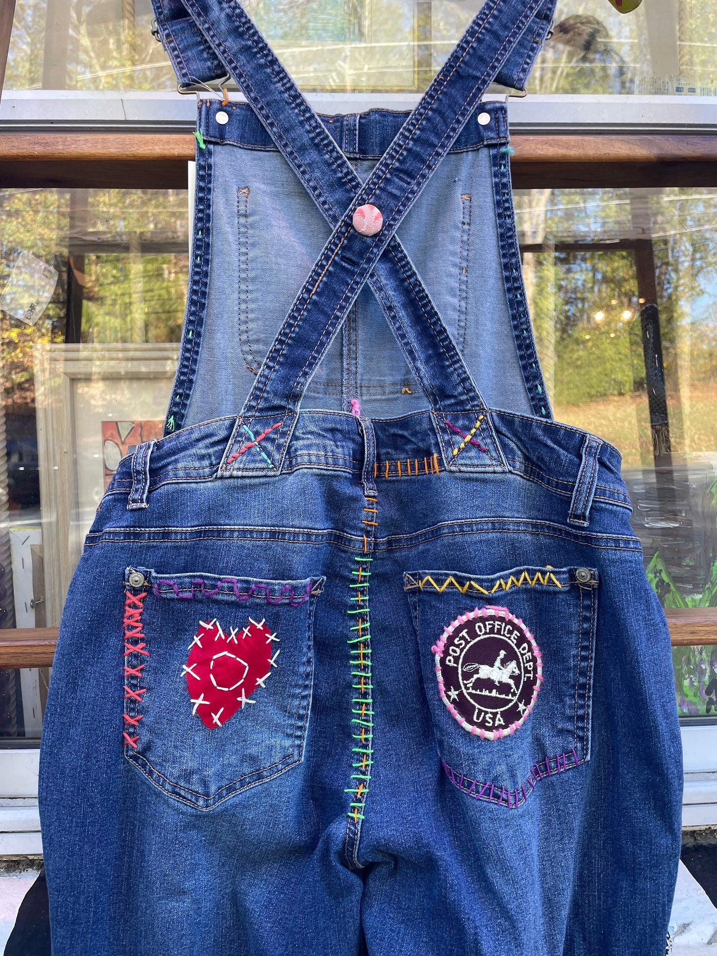 Tripp's Store / Overalls / One of a kind hand stitched Mae Lettuce overalls // size small // Girl's overalls, hand stitched and patched