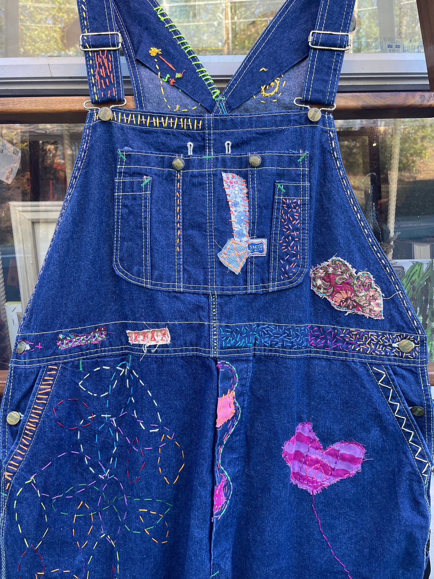 Tripp's Store : Bespoke Overalls - Big Smith stitched and patched overalls // 42 X 29 // Bespoke Big Smith overalls