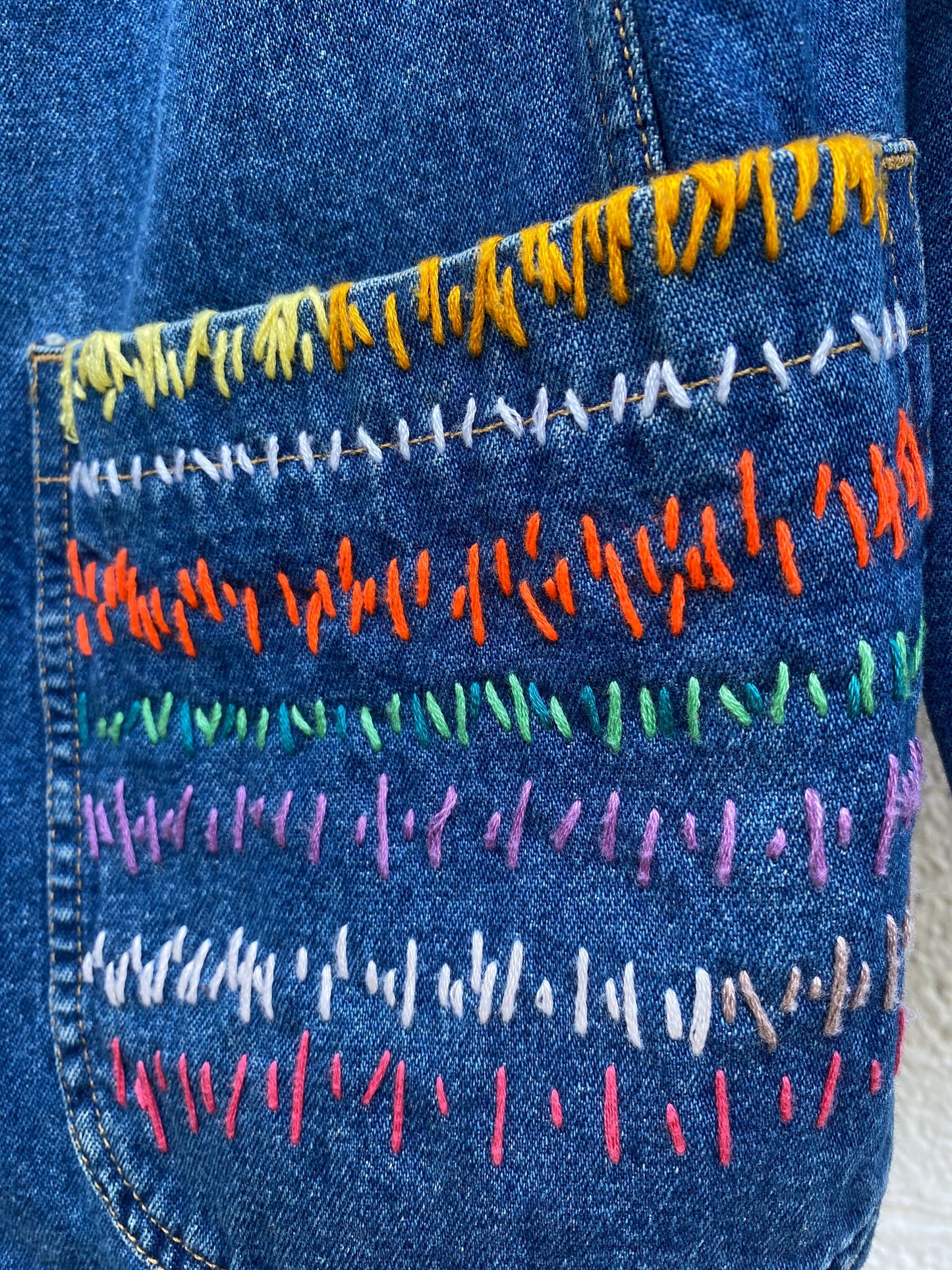 Tripp's Store : One of a kind stitched denim blazer // size large // Stitched bespoke blue jean blazer