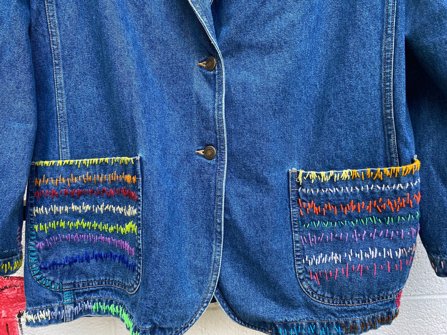 Tripp's Store : One of a kind stitched denim blazer // size large // Stitched bespoke blue jean blazer