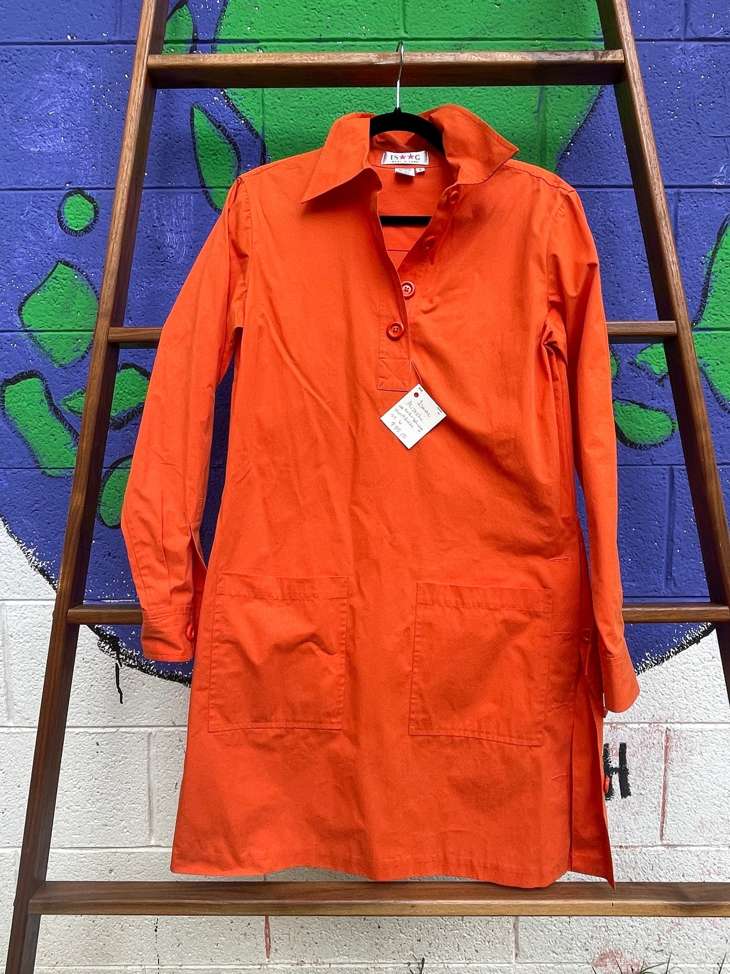 Tripp's Store / DRESS / Orange Cotton Long sleeve Shirtdress Women's Size 6 Isaac Mizrahi 100% Cotton Jumpsuit shirt dress pocket dress