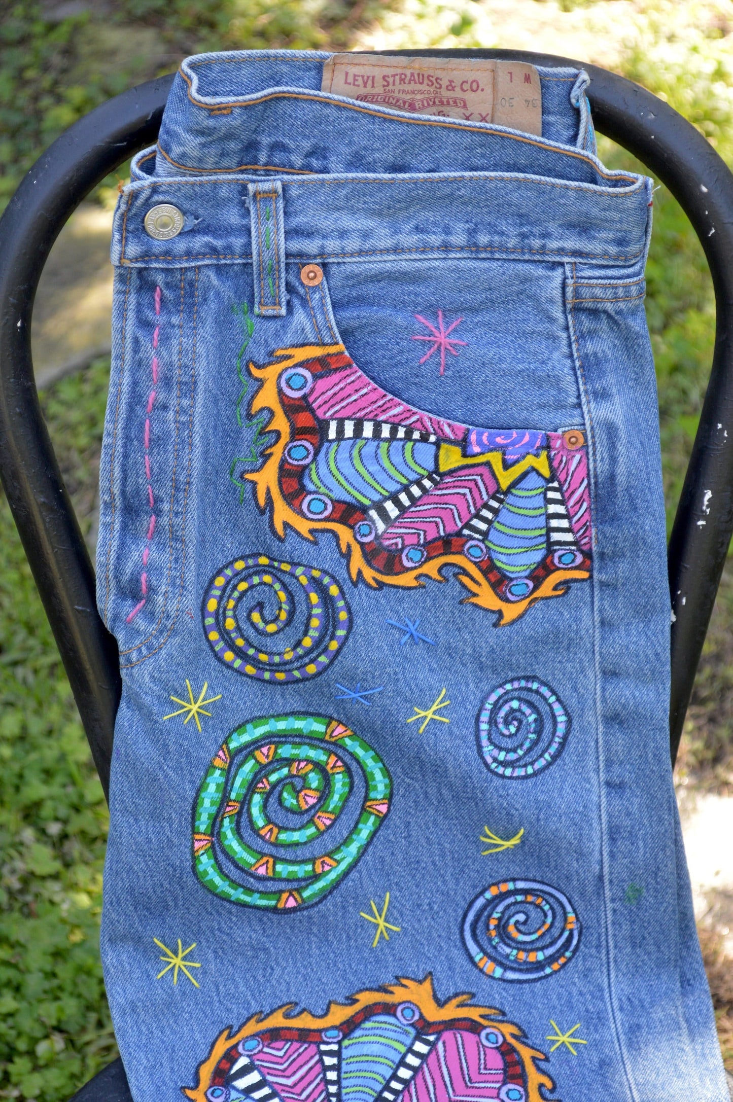 Tripp's Store : One of a kind painted Levi's // 30 X 34 // Levi's 501 custom painted jeans