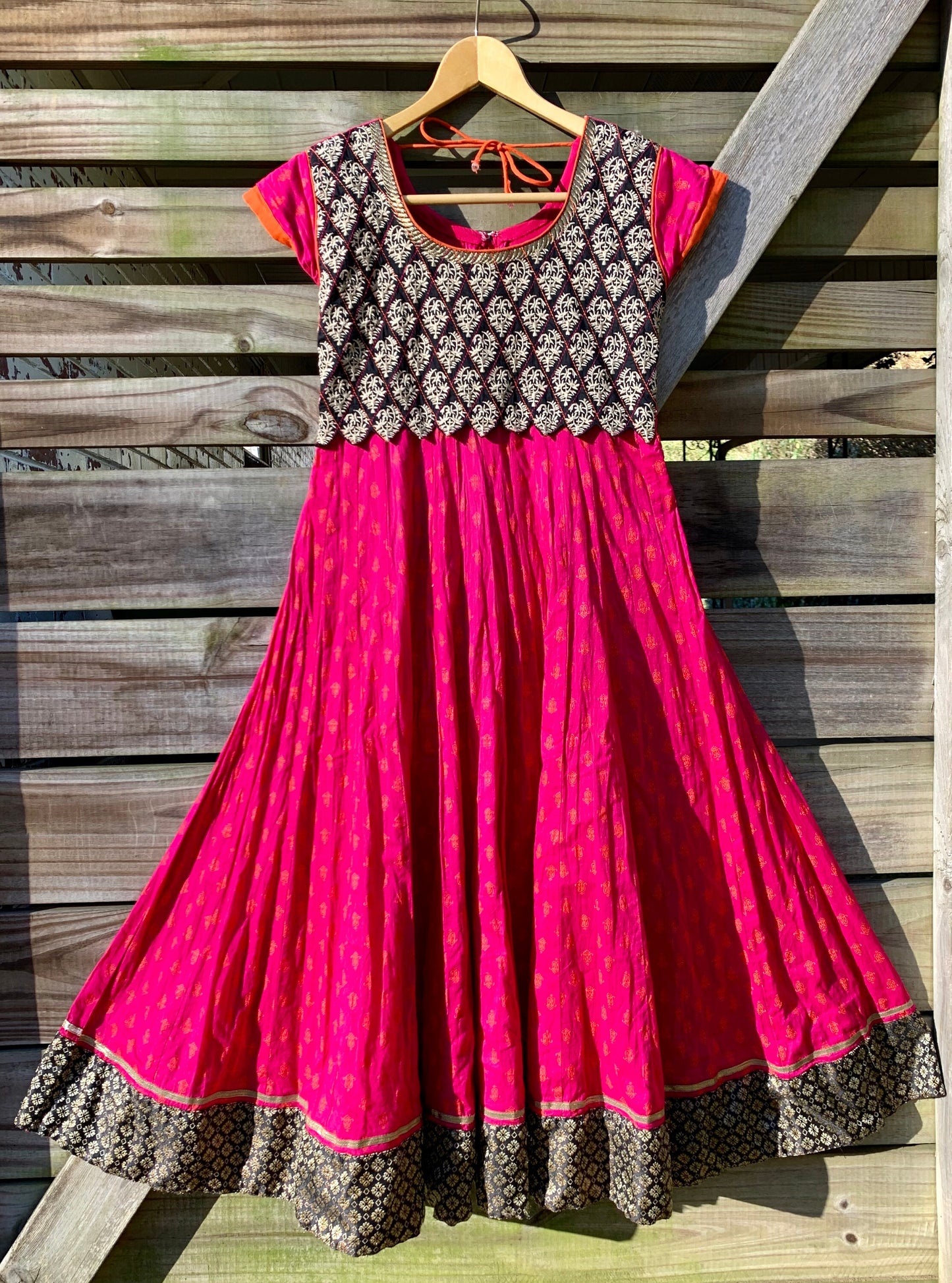 Tripp's Store : Vintage 70s Peasant Dress Boho Hot Pink Embroidered Trim A Line Dress Women's Small fit flare ethnic pattern bohemian dress