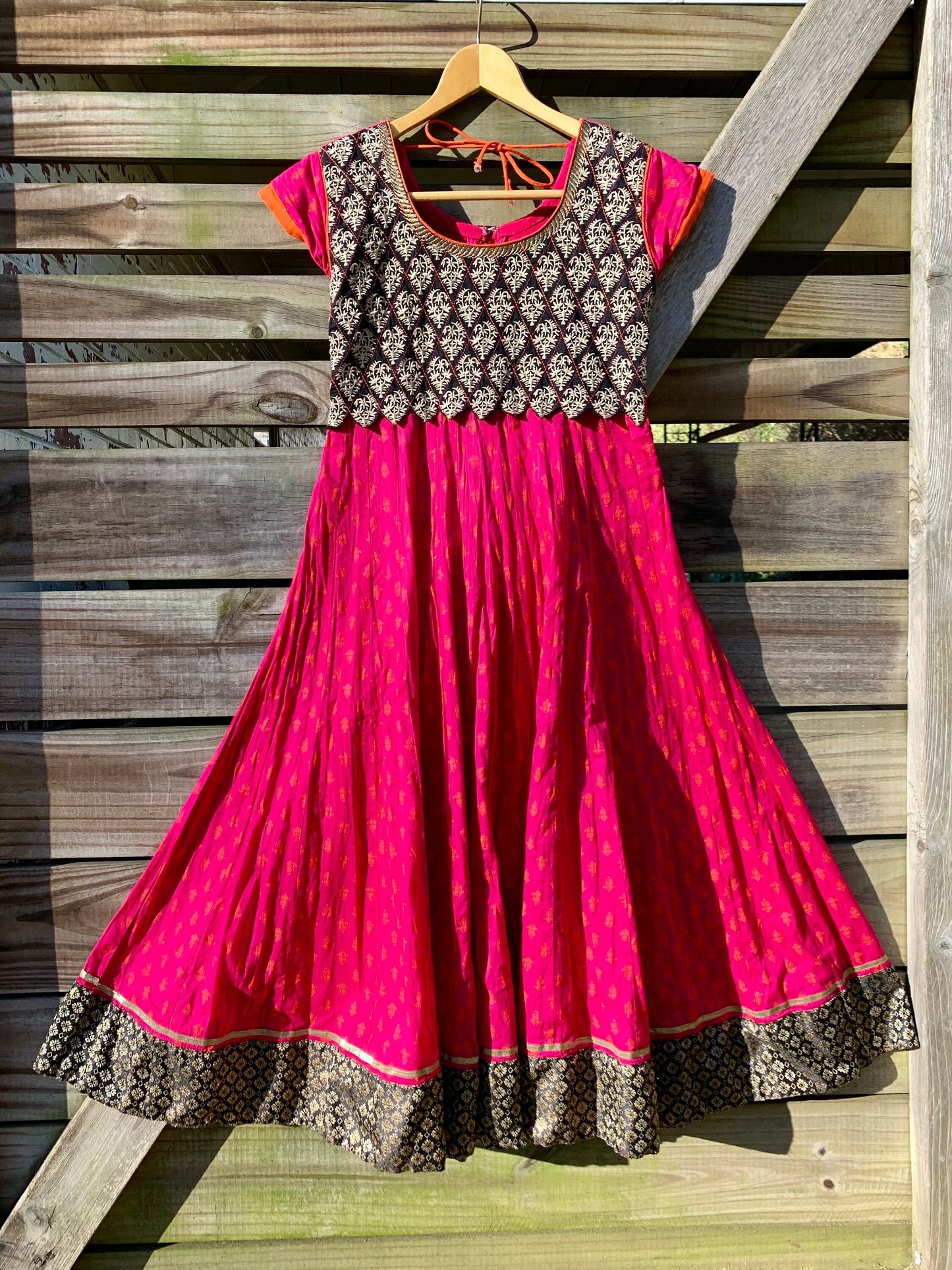 Tripp's Store : Vintage 70s Peasant Dress Boho Hot Pink Embroidered Trim A Line Dress Women's Small fit flare ethnic pattern bohemian dress