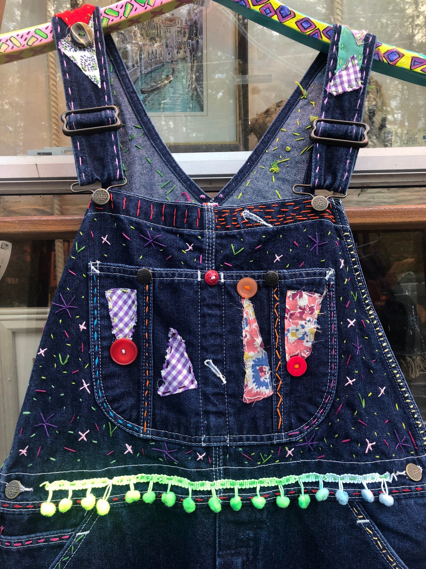 Tripp's Store / CLOTHING / Bespoke Vintage One of a kind Overalls // 36"x28" // Hand stitched, patched, and wonderful Vintage Bib Overalls
