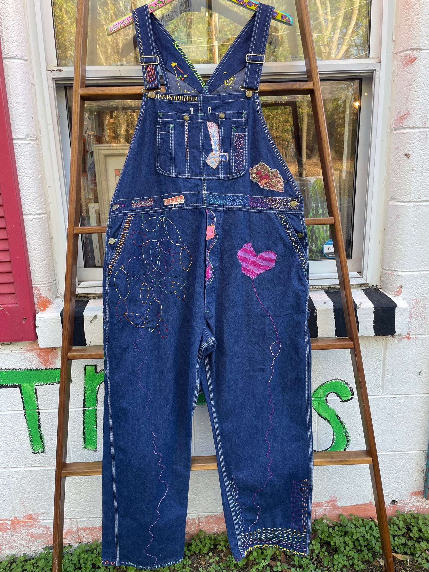Tripp's Store : Bespoke Overalls - Big Smith stitched and patched overalls // 42 X 29 // Bespoke Big Smith overalls