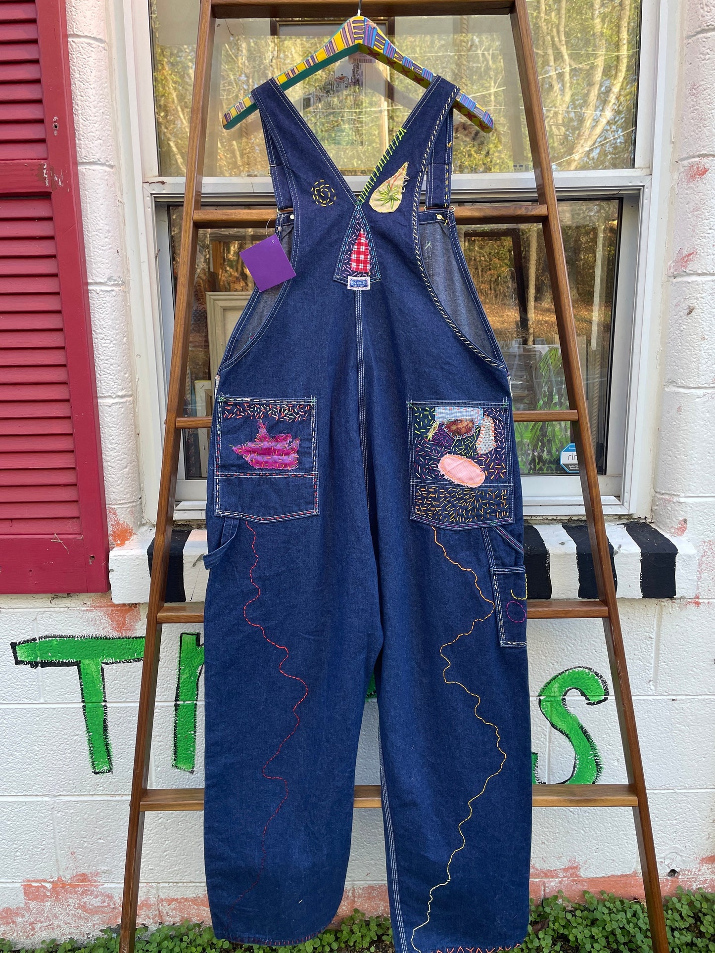 Tripp's Store : Bespoke Overalls - Big Smith stitched and patched overalls // 42 X 29 // Bespoke Big Smith overalls
