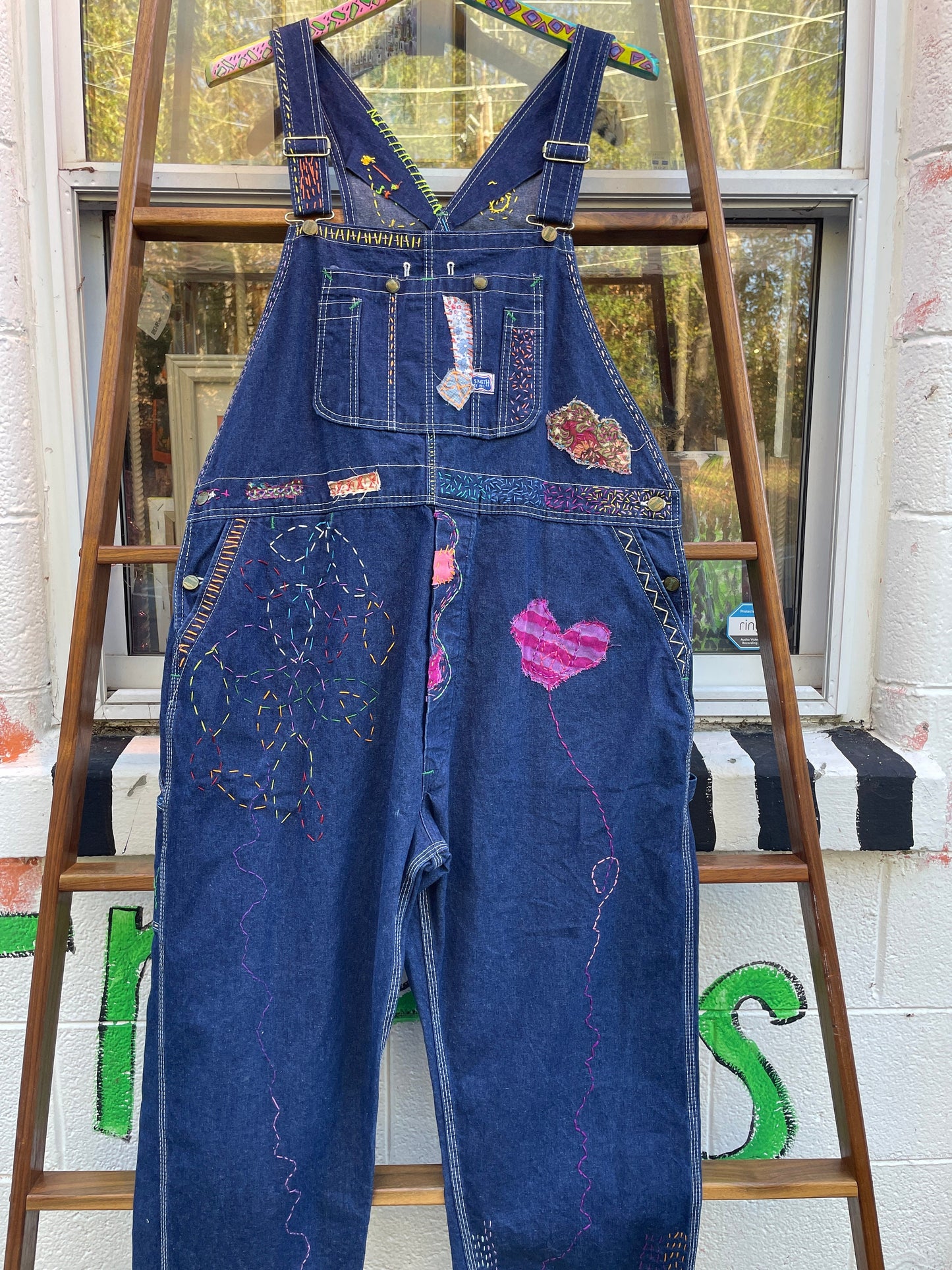 Tripp's Store : Bespoke Overalls - Big Smith stitched and patched overalls // 42 X 29 // Bespoke Big Smith overalls