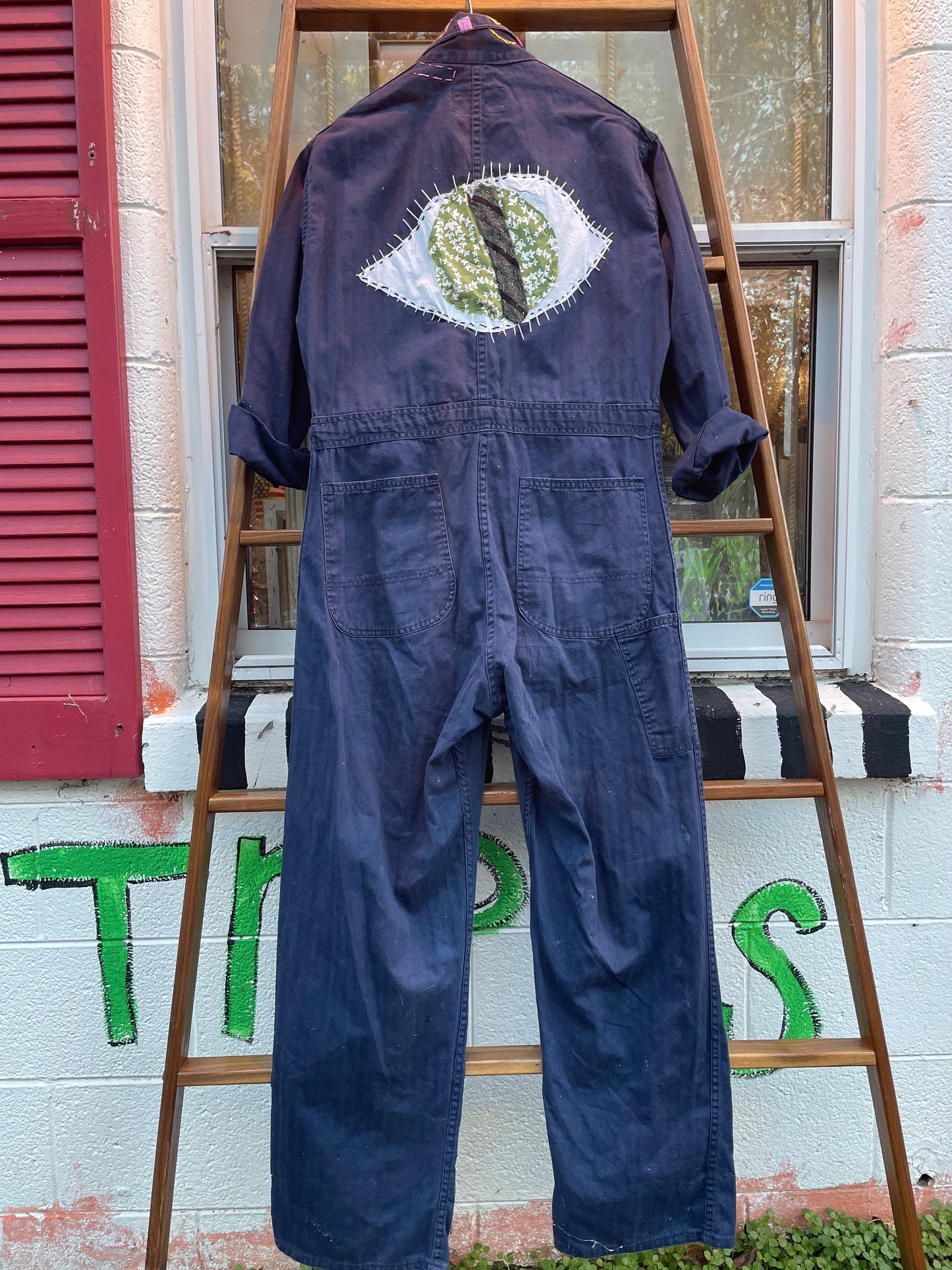 Tripp's Store : Bespoke coverall/boiler suit // 42 X 32 // Navy blue one of a kind boho art flight suit jumpsuit coveralls