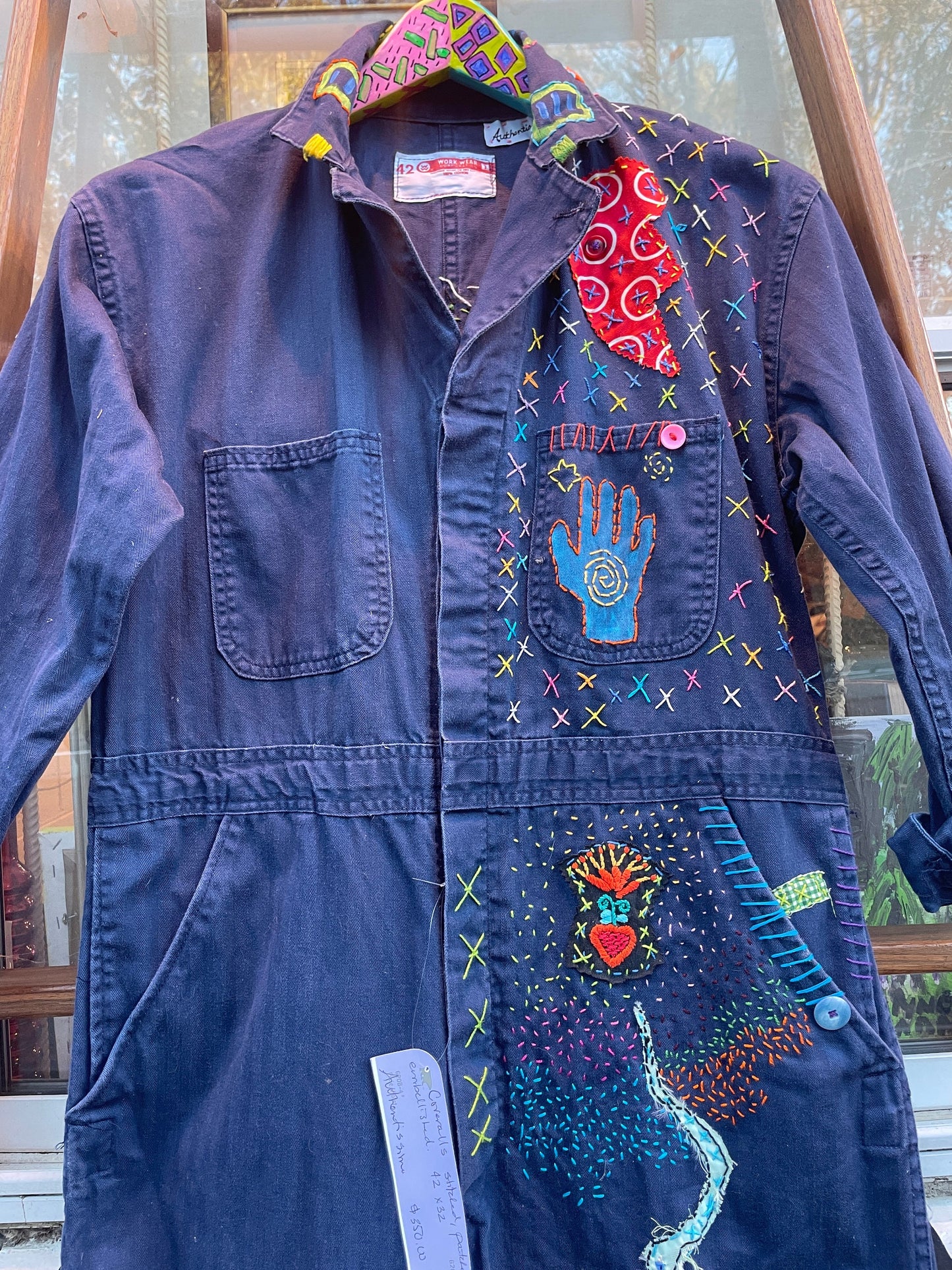 Tripp's Store : Bespoke coverall/boiler suit // 42 X 32 // Navy blue one of a kind boho art flight suit jumpsuit coveralls