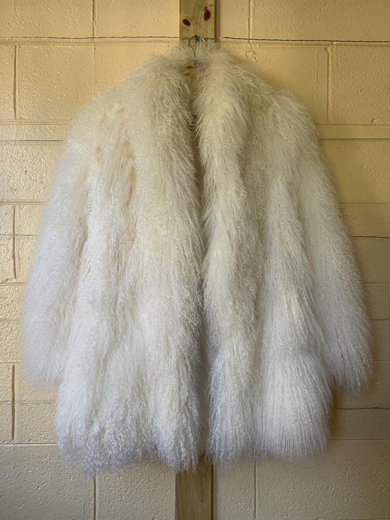 Tripp's Store : Vintage designer Tibetan lamb fur 70s authentic shag coat fully lined with pockets // 1970s