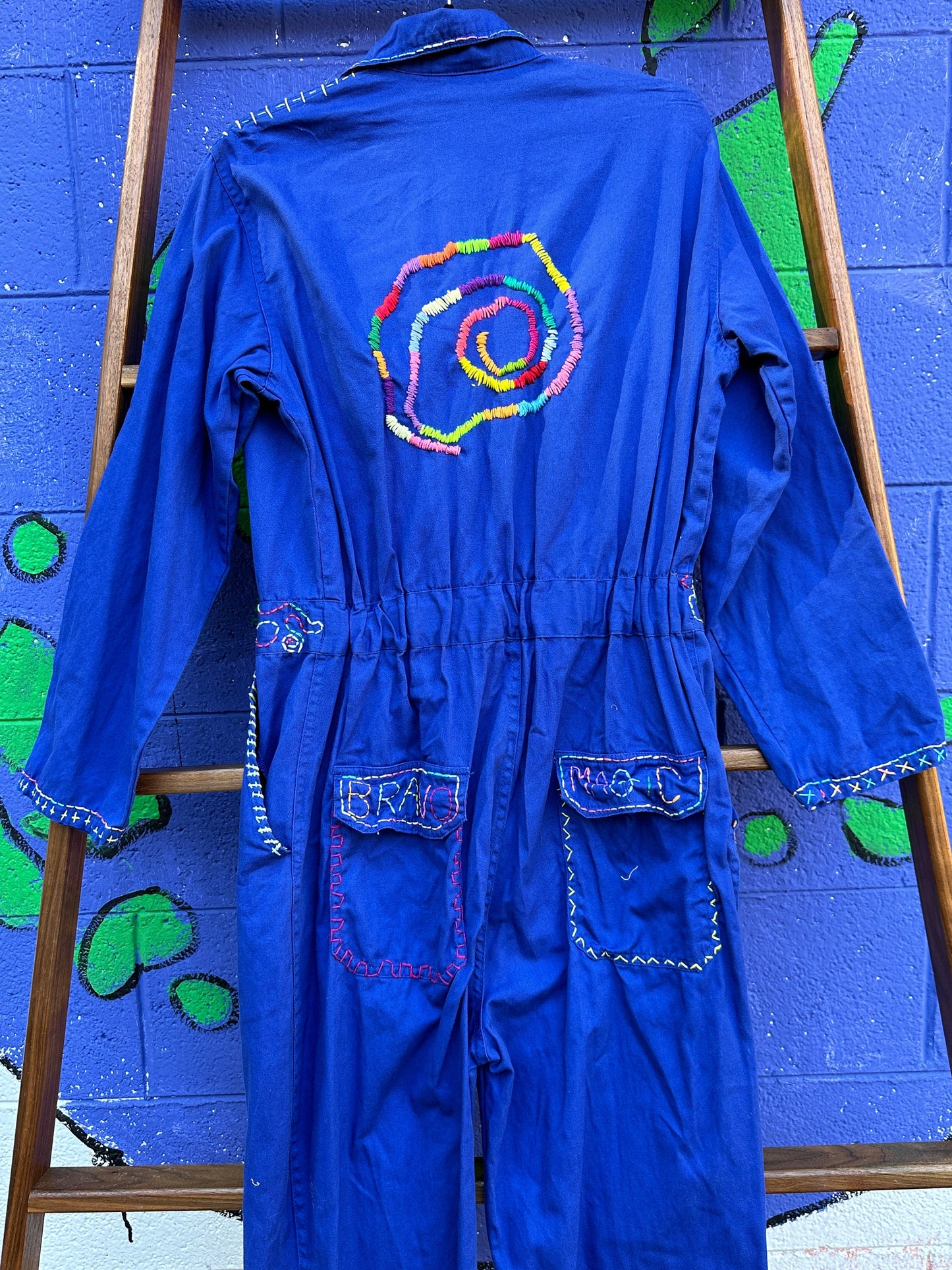 Tripp's Store : One of a kind bright blue boiler suit // hand stitched // size large
