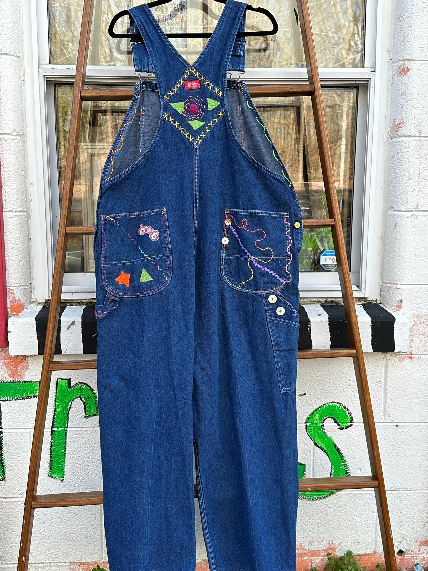 Tripp's Store : One of a kind bespoke Dickie's overalls // 42 X 27 // stitched, embellished, patched overalls