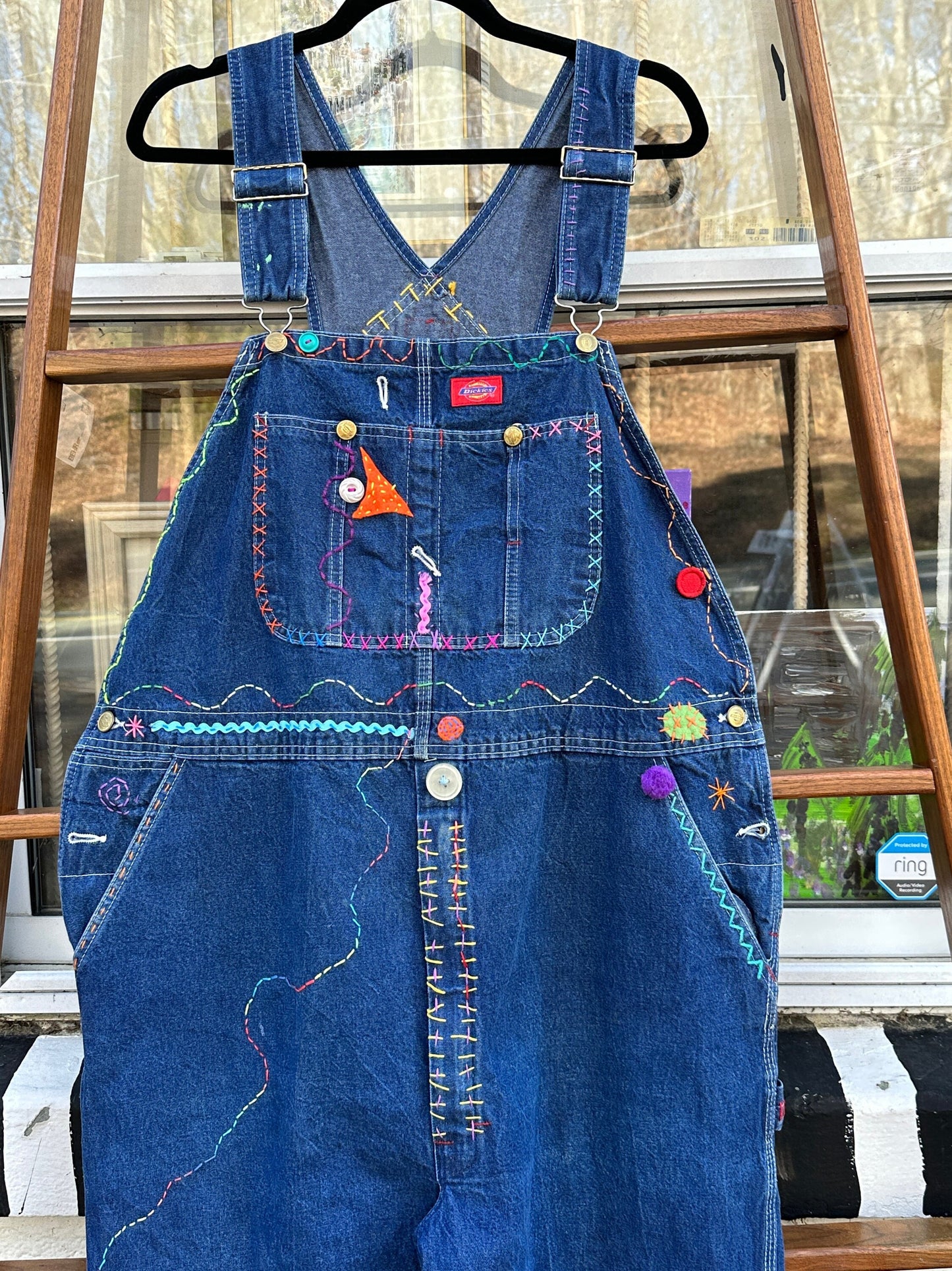 Tripp's Store : One of a kind bespoke Dickie's overalls // 42 X 27 // stitched, embellished, patched overalls