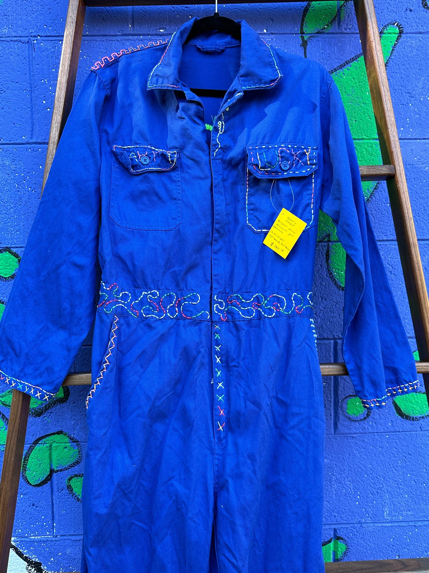 Tripp's Store : One of a kind bright blue boiler suit // hand stitched // size large