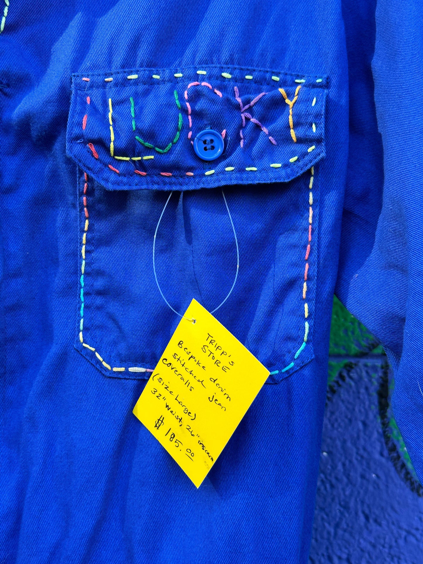 Tripp's Store : One of a kind bright blue boiler suit // hand stitched // size large