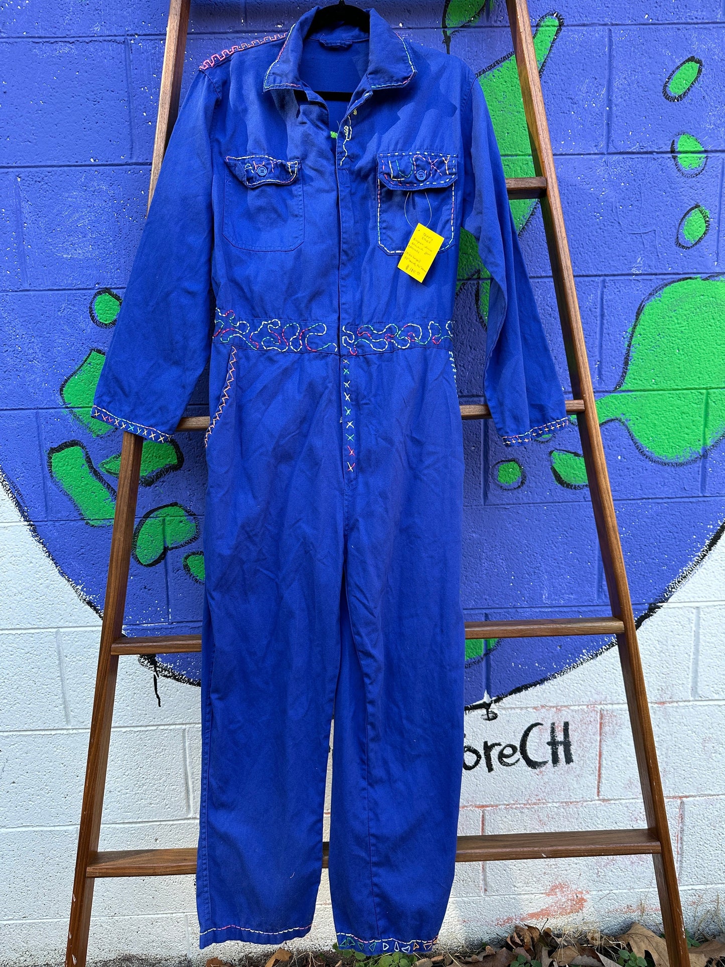 Tripp's Store : One of a kind bright blue boiler suit // hand stitched // size large