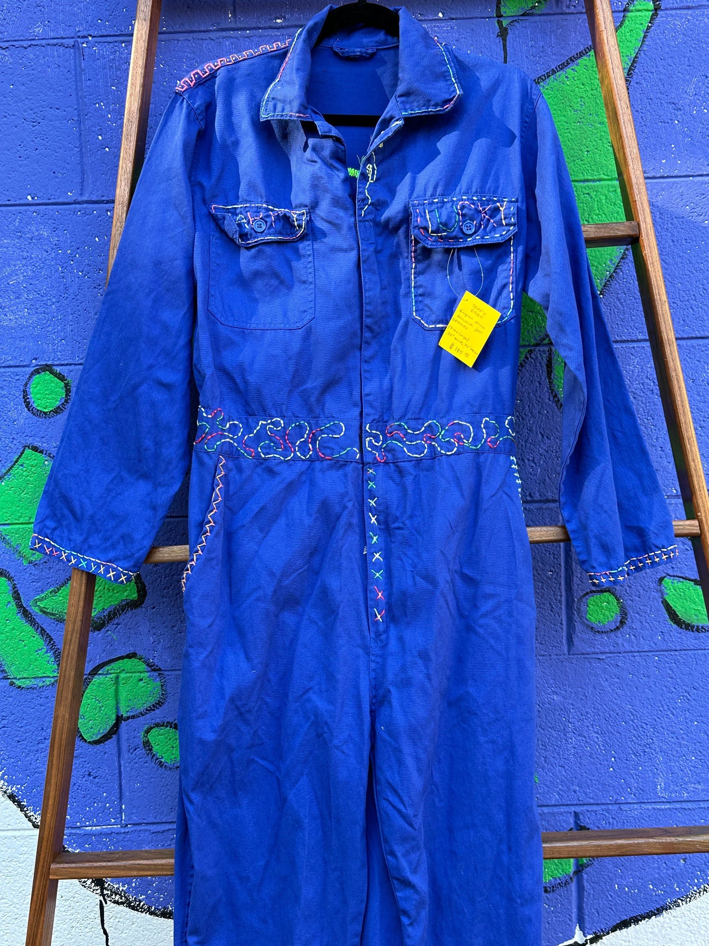 Tripp's Store : One of a kind bright blue boiler suit // hand stitched // size large