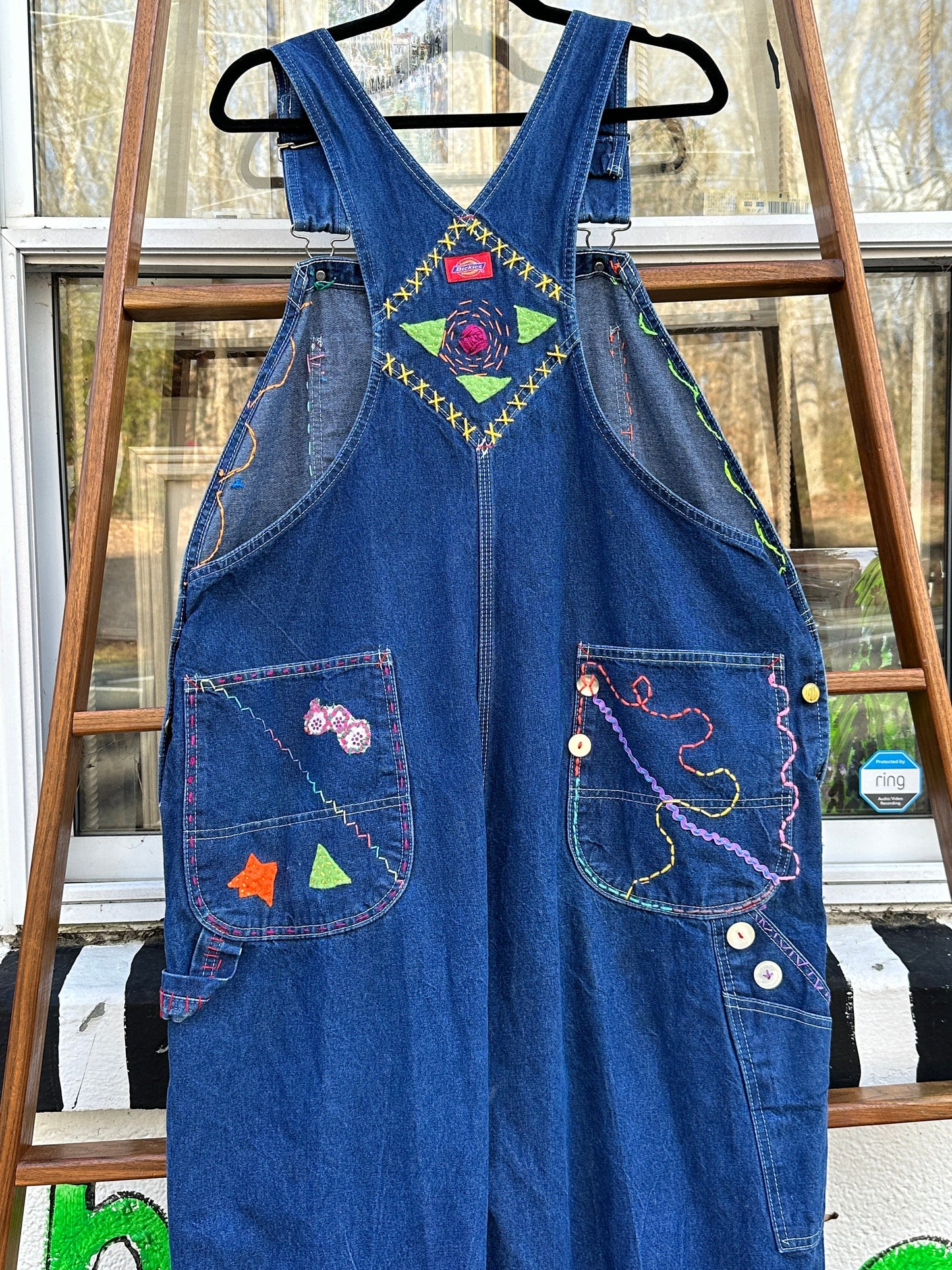 Tripp's Store : One of a kind bespoke Dickie's overalls // 42 X 27 // stitched, embellished, patched overalls