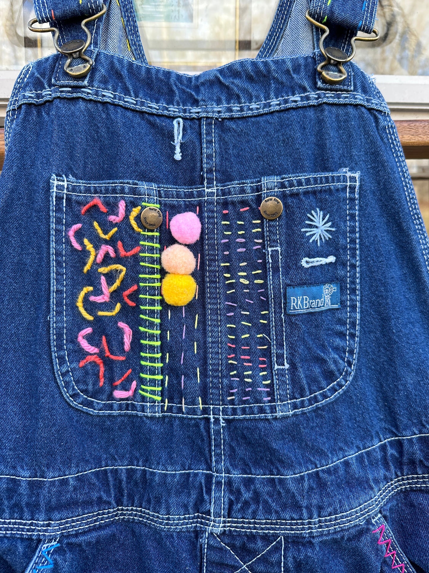 Tripp's Store : One of a kind bespoke stitched and embellished overalls // 32 X 29 // RK Brand bespoke embellished boho overalls