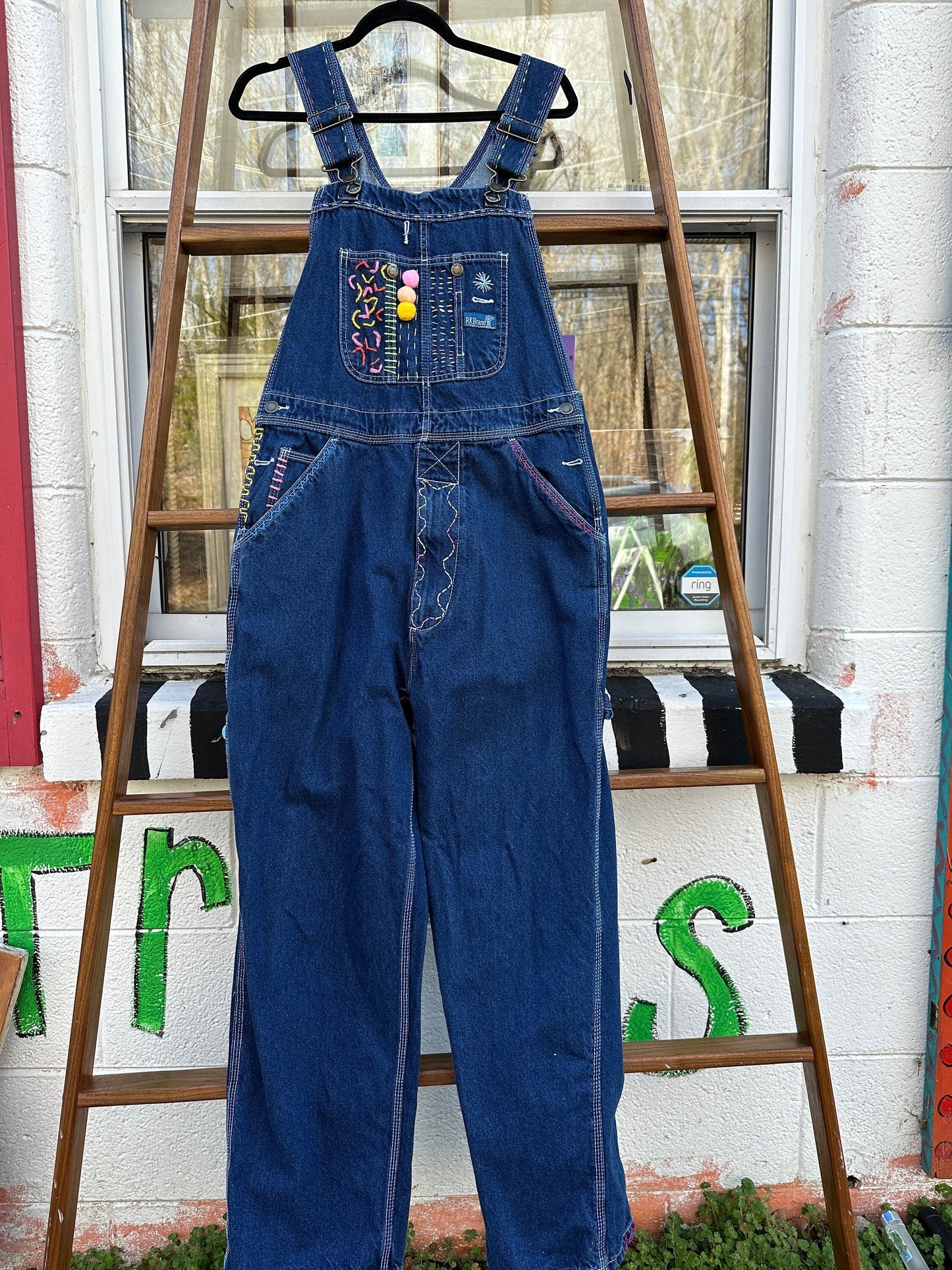 Tripp's Store : One of a kind bespoke stitched and embellished overalls // 32 X 29 // RK Brand bespoke embellished boho overalls