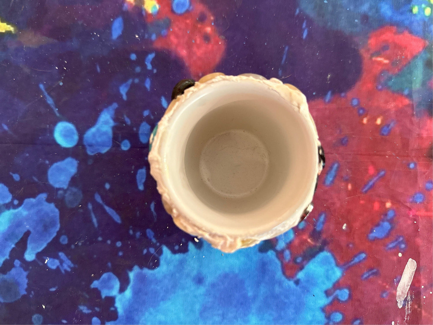 Tripp's Store / ART / Handmade OOAK Folk Art Ceramic 4" width x 4" height x 3" depth / Memory Jug / One of a Kind Art Gift Decorated Beads Glass Jar Collector